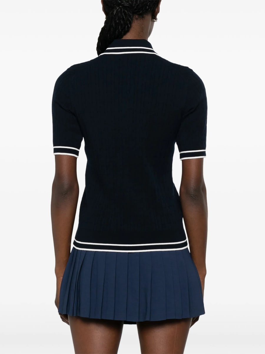 Sporty & Rich Sporty & Rich Cable-knit Logo-embroidered Polo Shirt, view 4