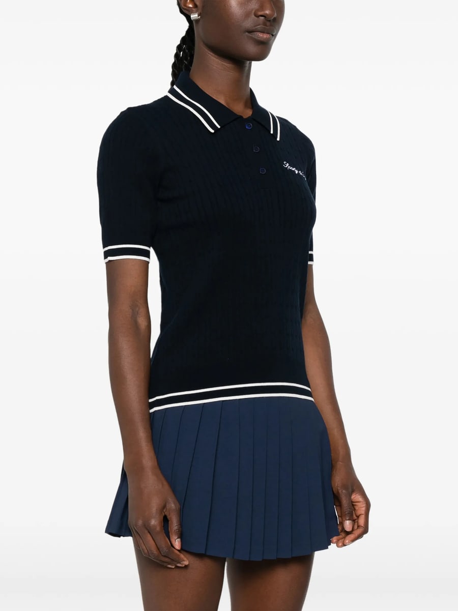 Sporty & Rich Sporty & Rich Cable-knit Logo-embroidered Polo Shirt, view 5