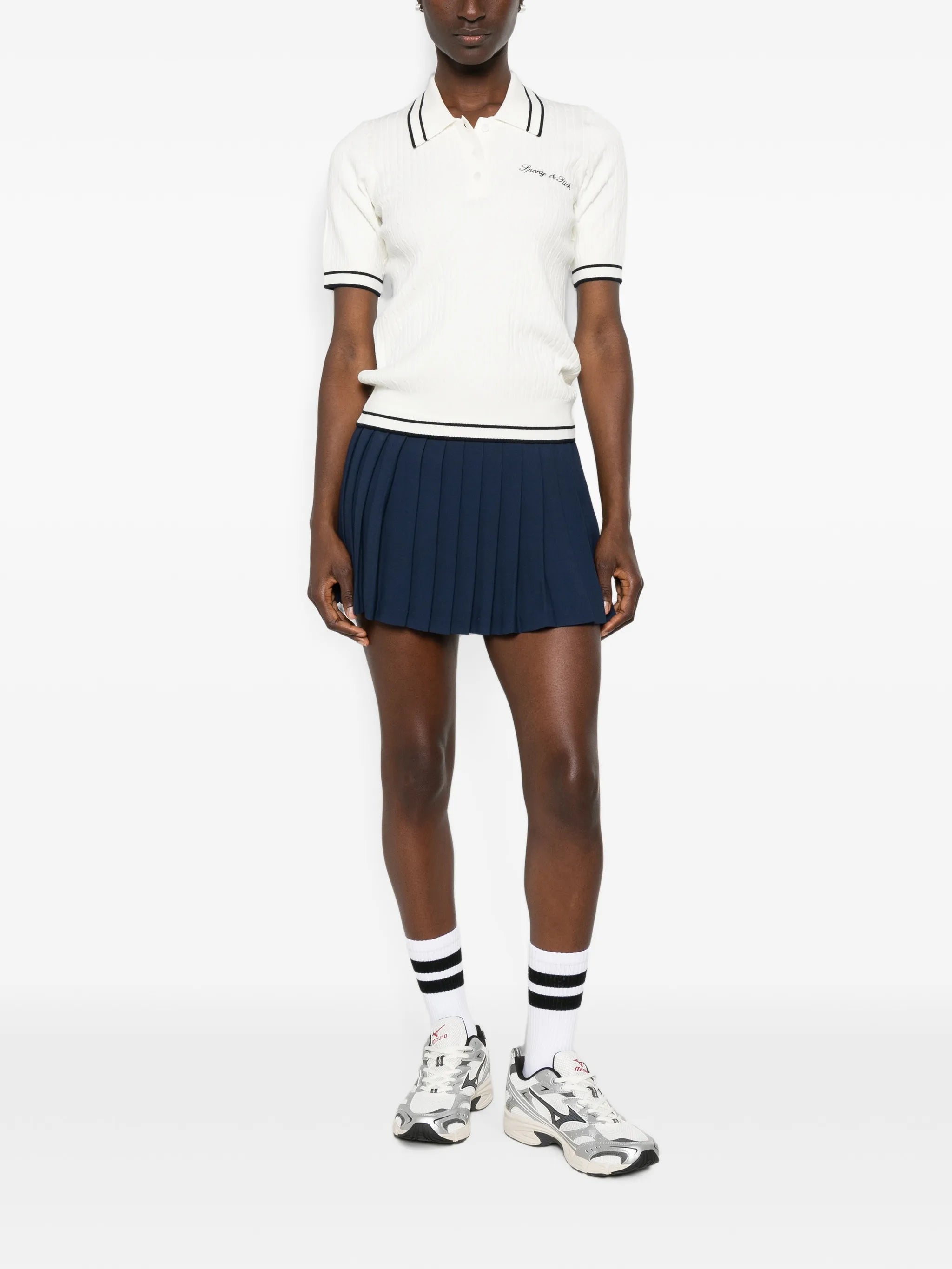 Sporty & Rich Sporty & Rich Cable-knit Embroidered Polo Shirt, view 2