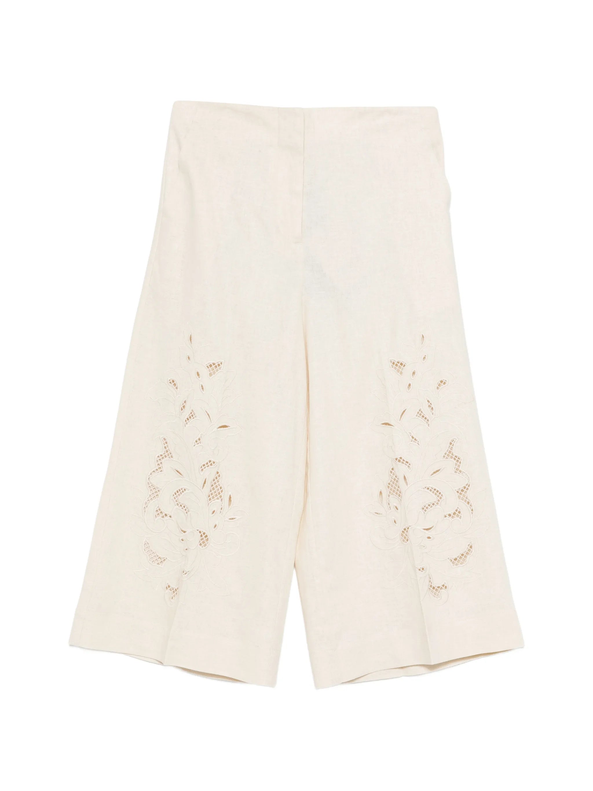 Twinset Twinset Linen Blend Cropped Trousers With Embroidery