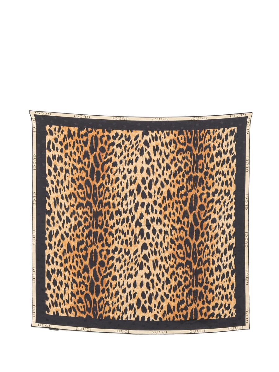 Gucci Gucci Leopard-print Logo-border Scarf
