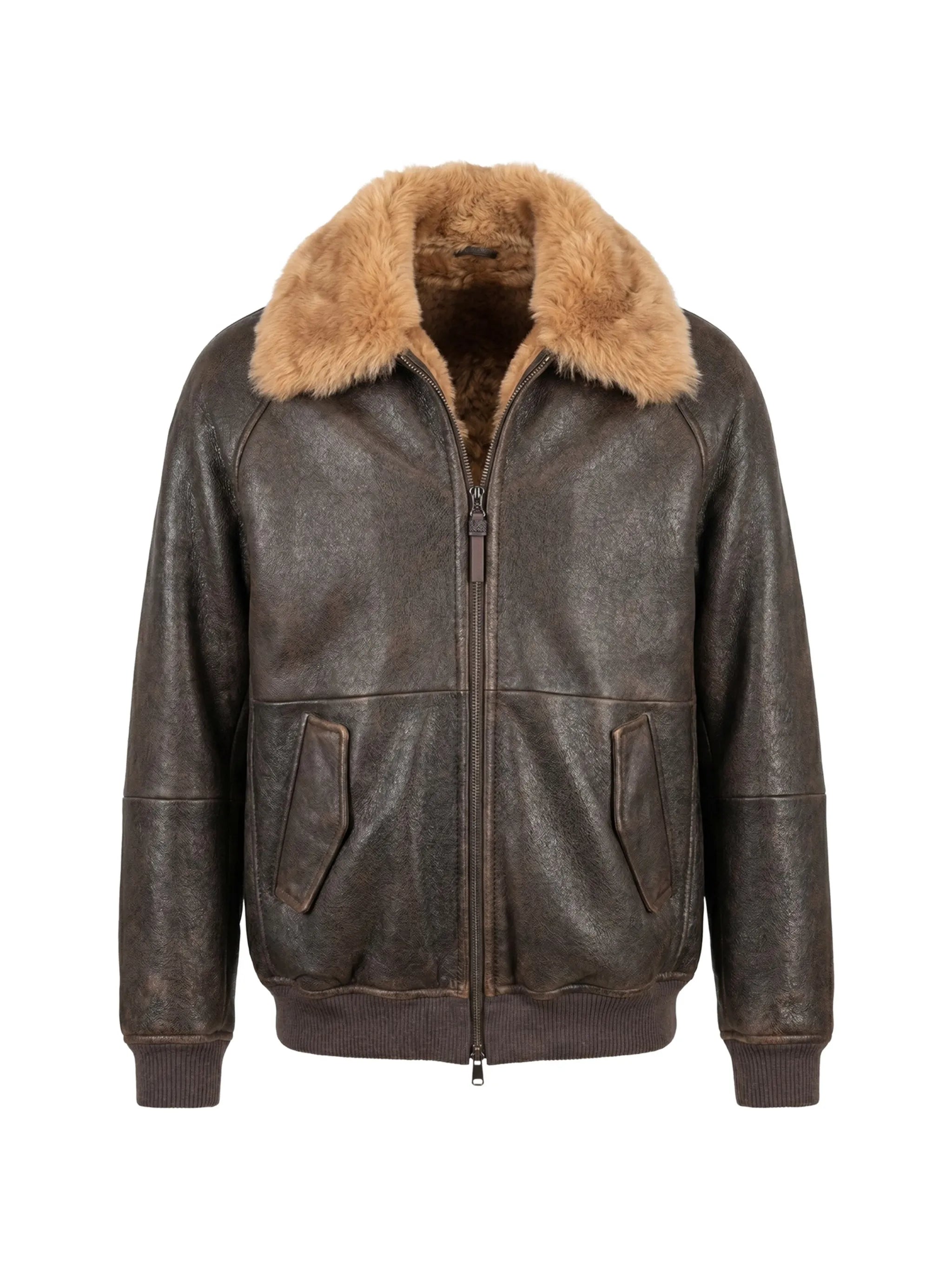 Brunello Cucinelli Brunello Cucinelli Shearling Bomber Jacket With Shiny Zipper Pull