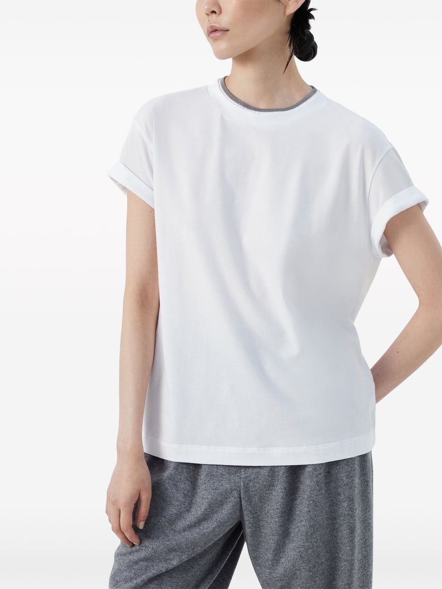 Brunello Cucinelli Brunello Cucinelli Contrast-trim T-shirt, view 3