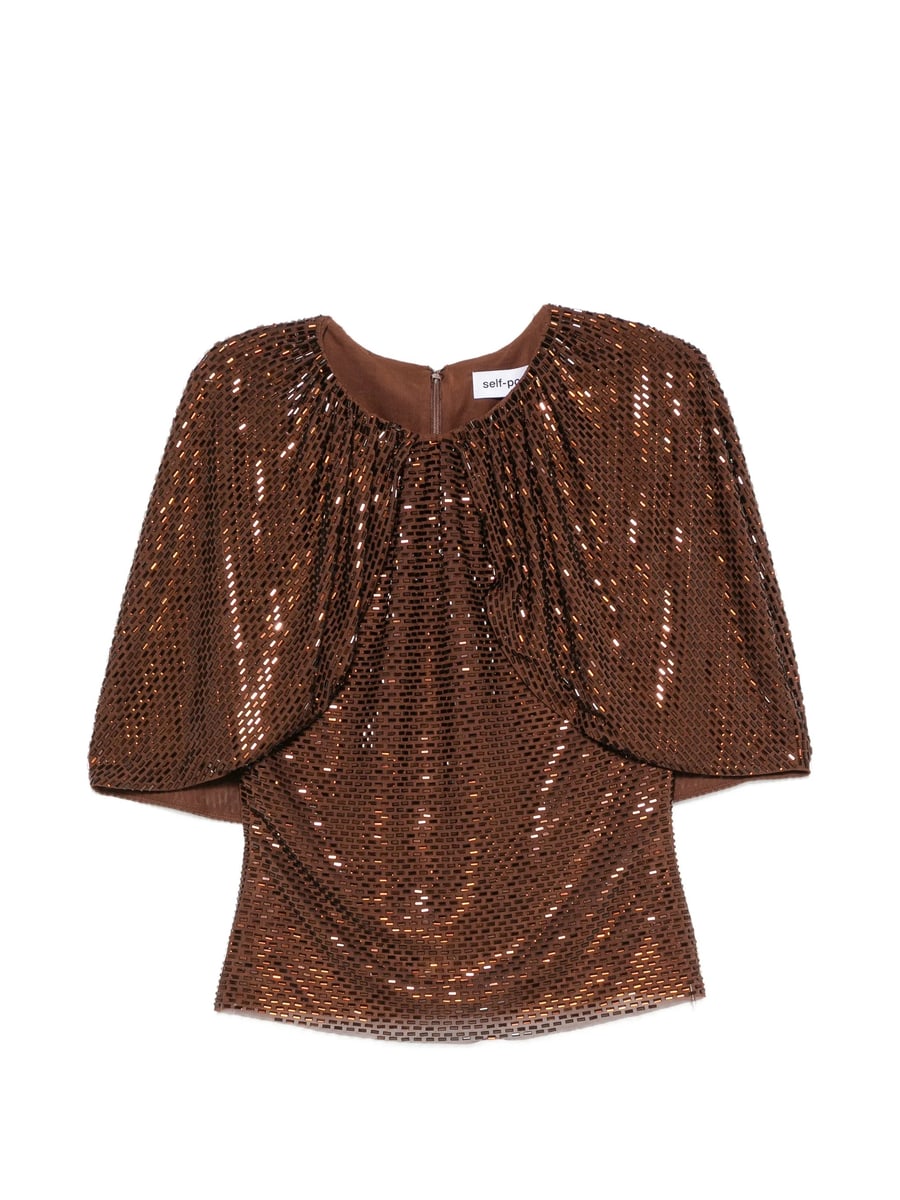 self-portrait Self-portrait Sequin-embellished Gathered Top