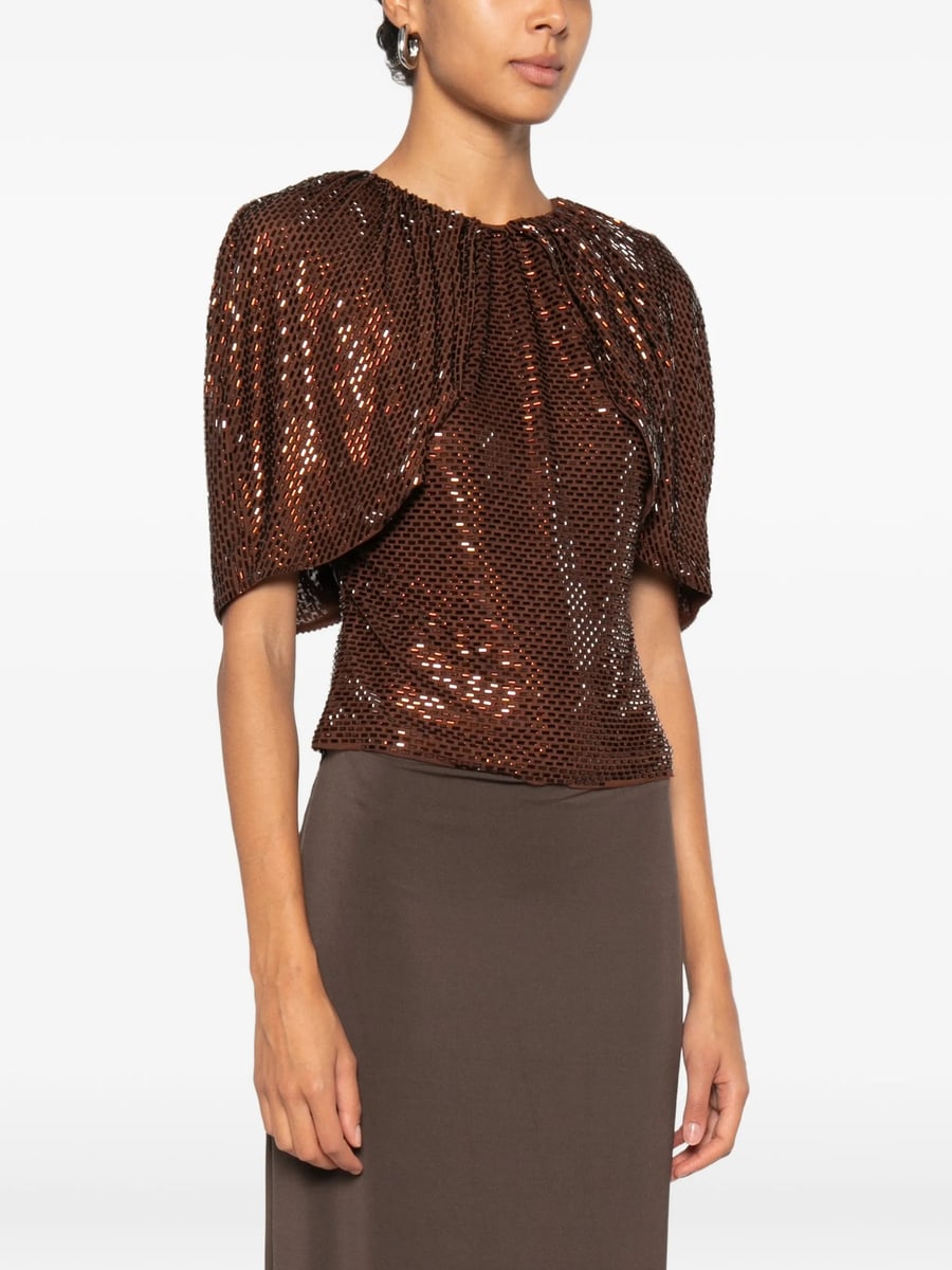 self-portrait Self-portrait Sequin-embellished Gathered Top, view 5