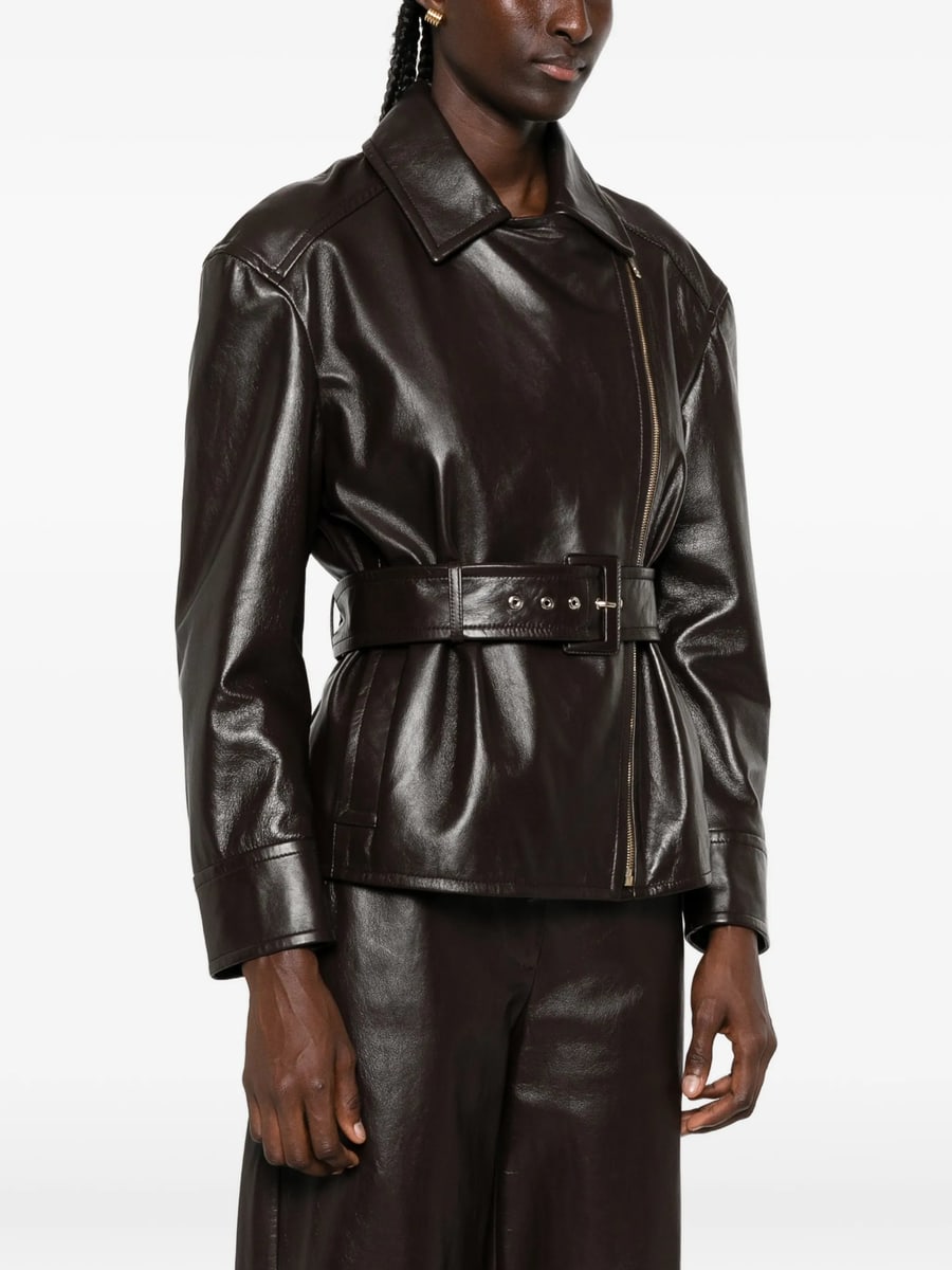 Max Mara Studio Max Mara Studio Giusto Belted Leather Jacket, view 4