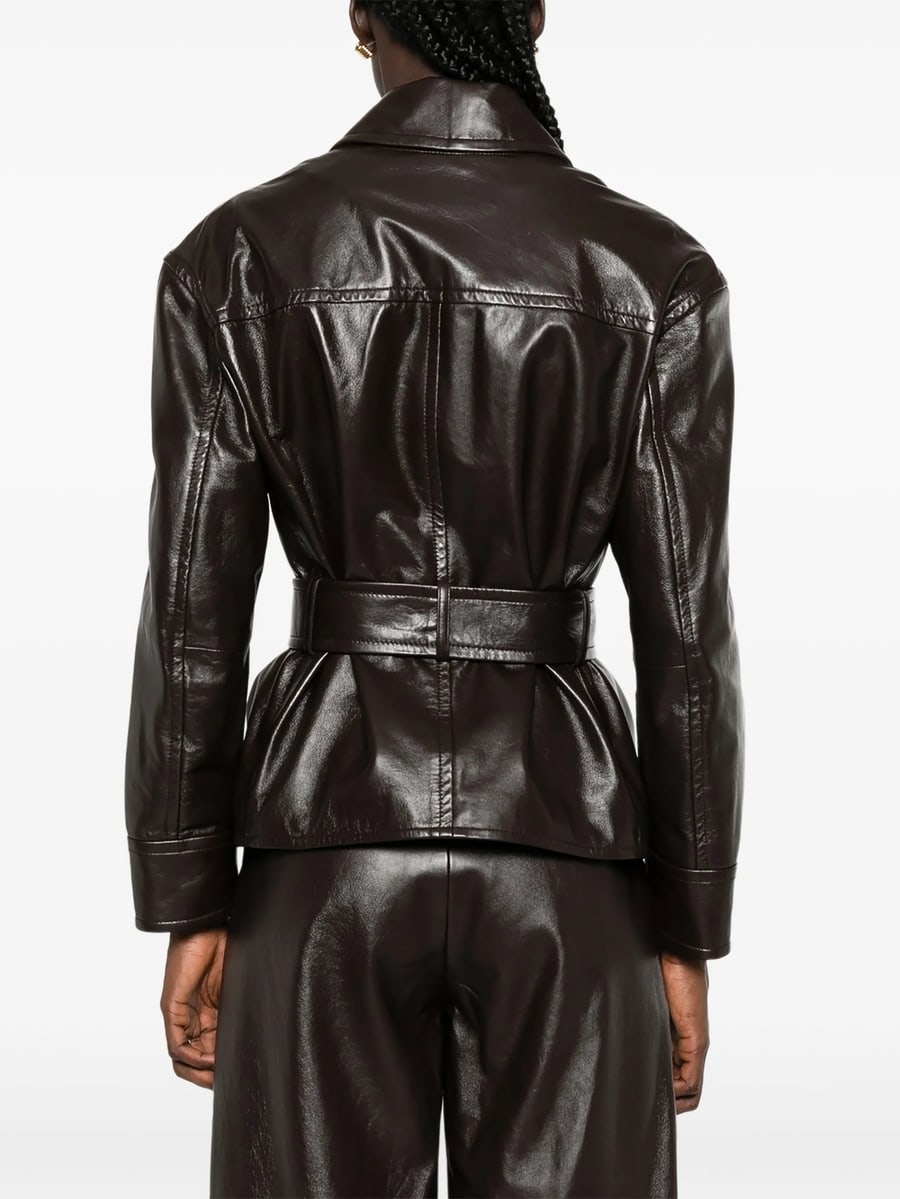 Max Mara Studio Max Mara Studio Giusto Belted Leather Jacket, view 5
