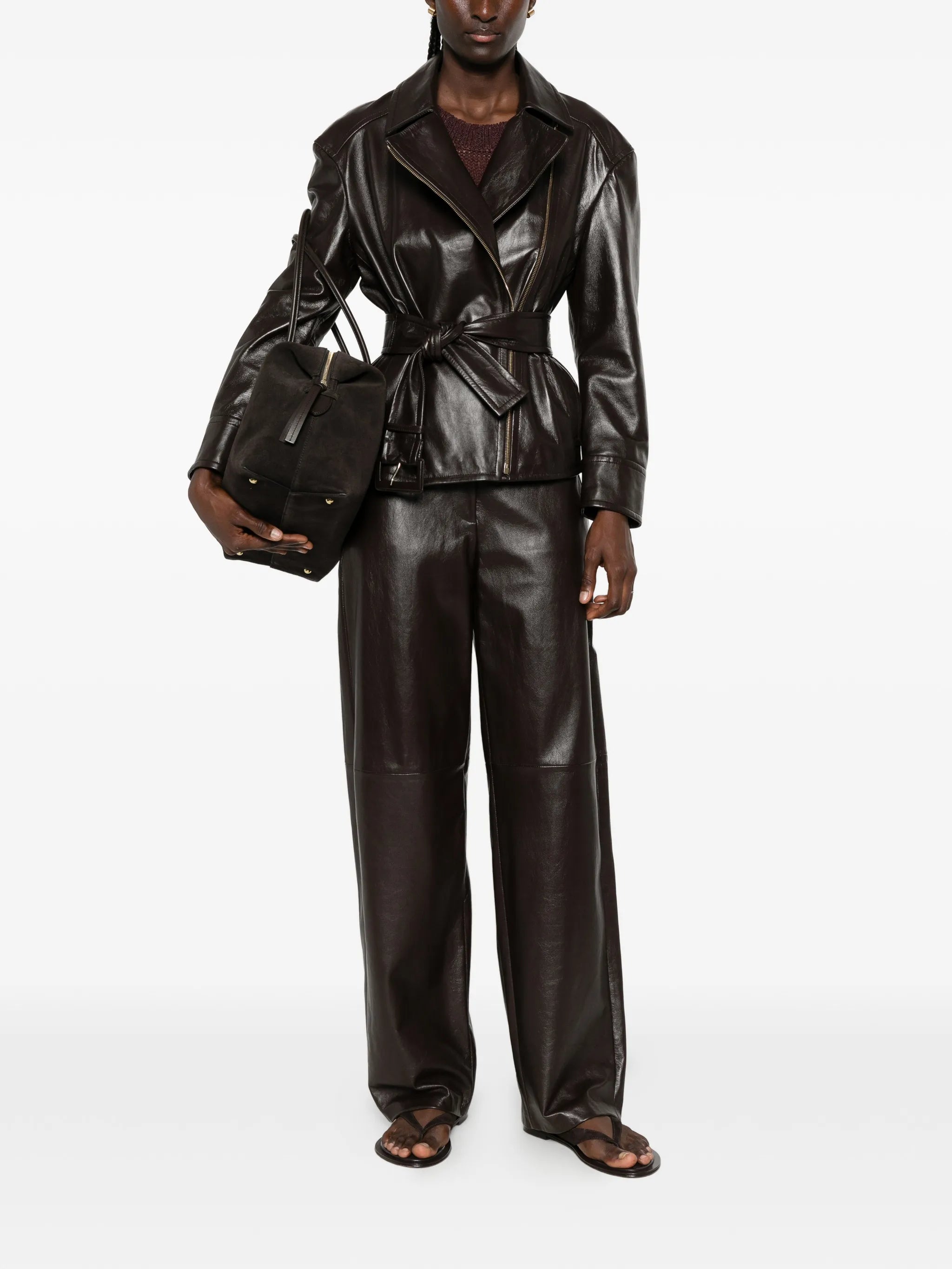 Max Mara Studio Max Mara Studio Legno Wide-leg Leather Trousers, view 2