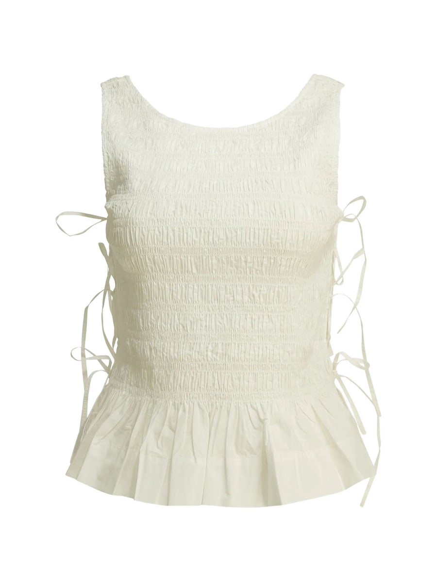 Ganni Ganni Shirred Side-tie Top