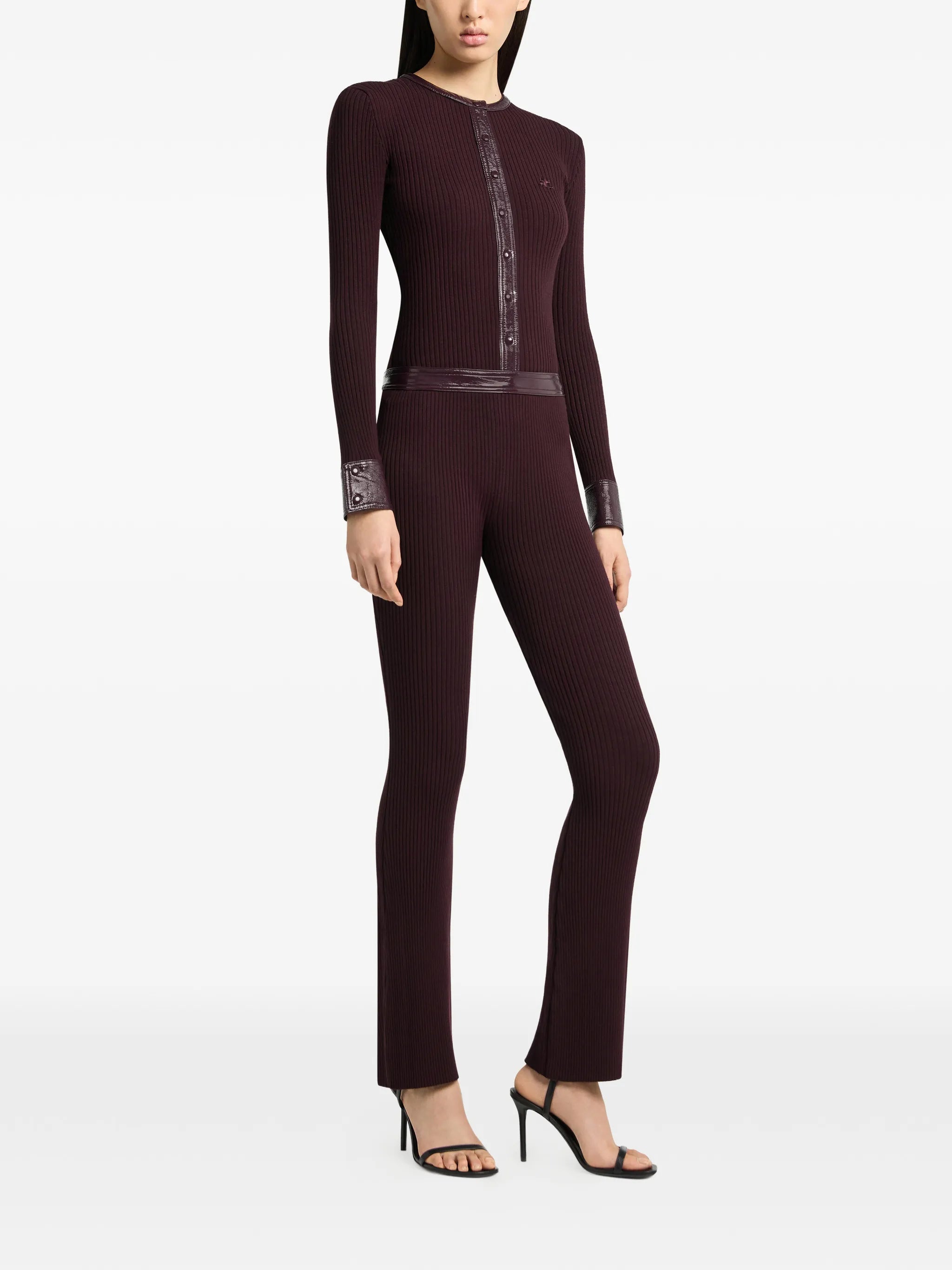 Courrèges Courrèges Vinyl-trim Ribbed-knit Cardigan, view 2