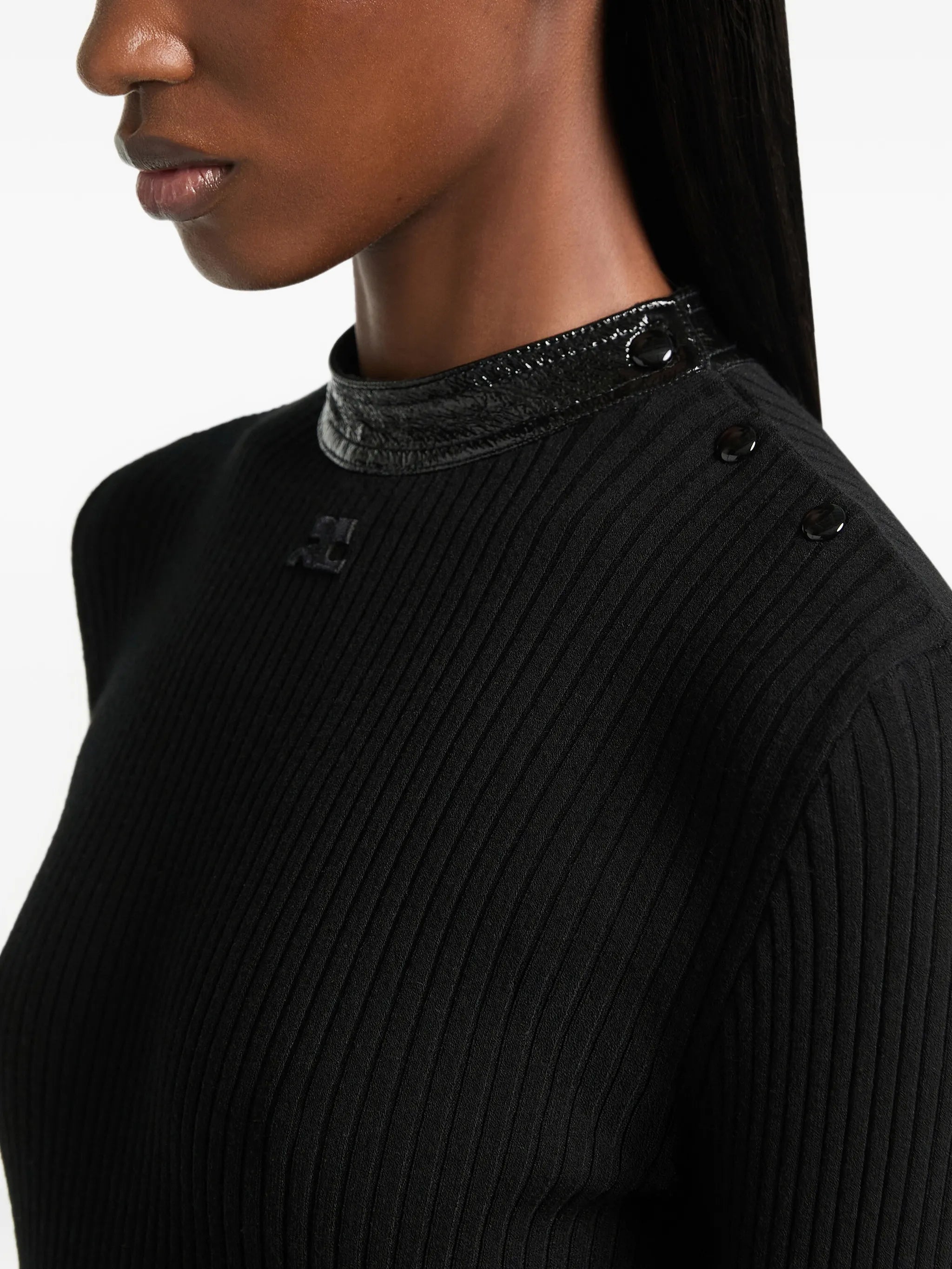 Courrèges Courrèges Vinyl-collar Ribbed T-shirt, view 2
