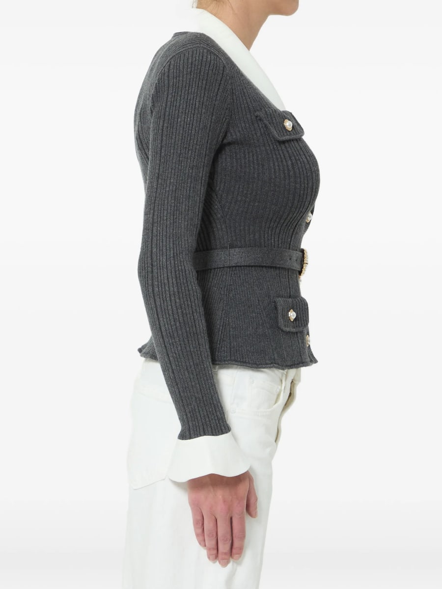 self-portrait Self-portrait Belted Ribbed-knit Cardigan, view 3
