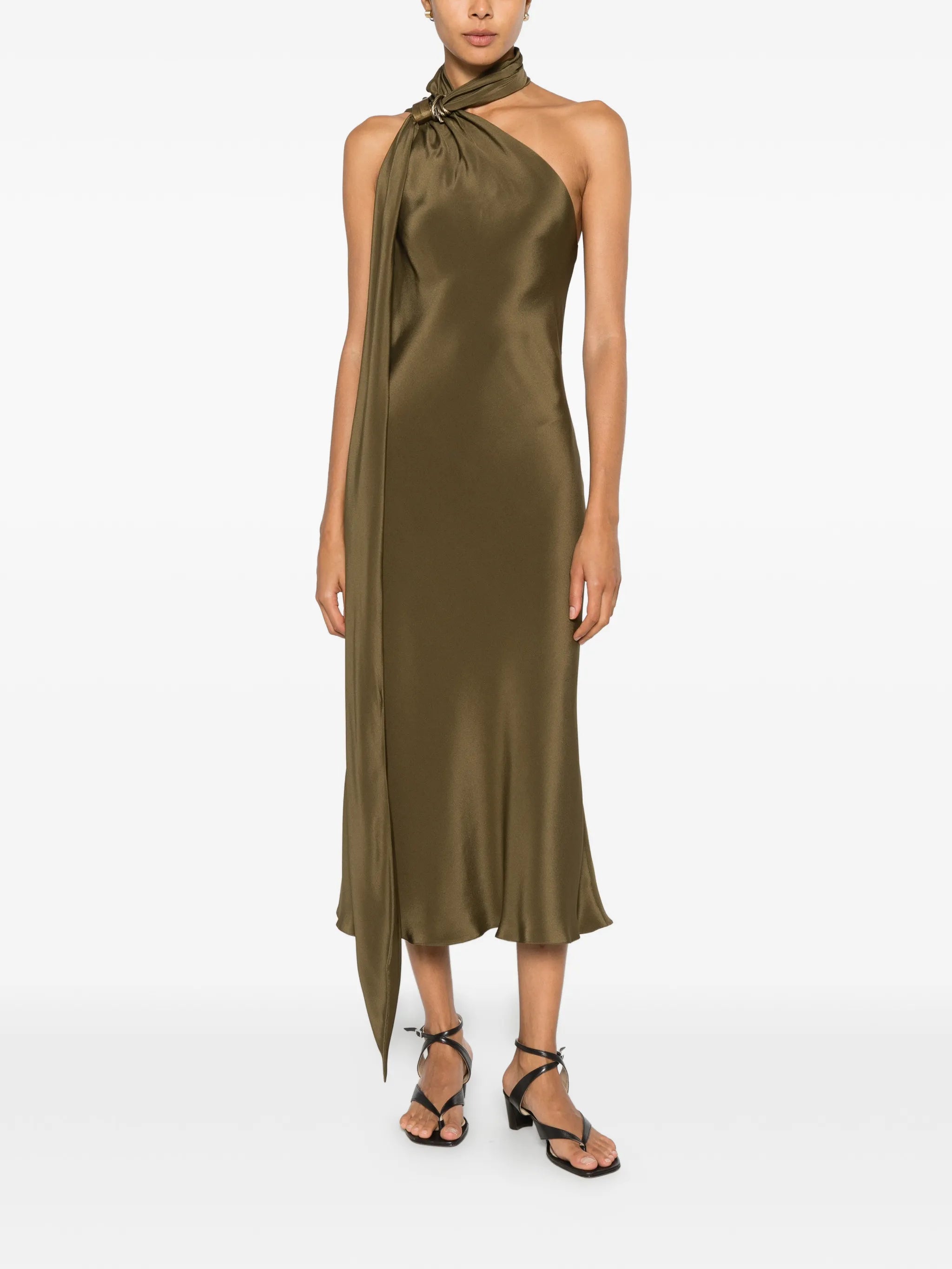 Max Mara Pianoforte Max Mara Pianoforte Evasto One-shoulder Hardware-detail Silk Midi Dress, view 2
