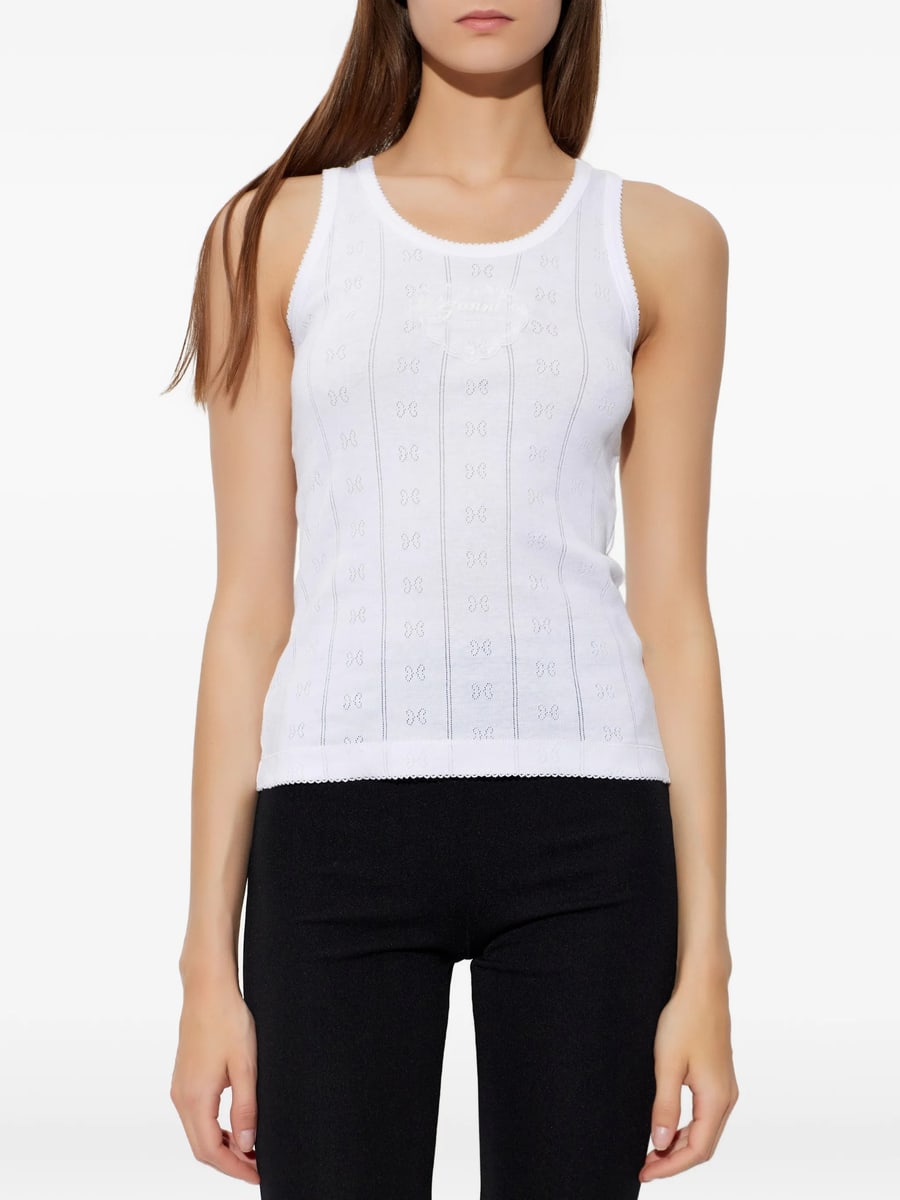 Ganni Ganni Logo-patch Pointelle-knit Top, view 2