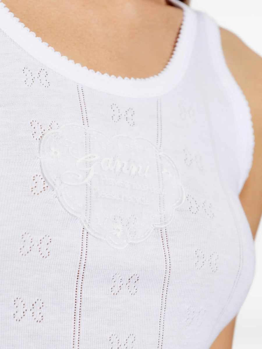Ganni Ganni Logo-patch Pointelle-knit Top, view 4