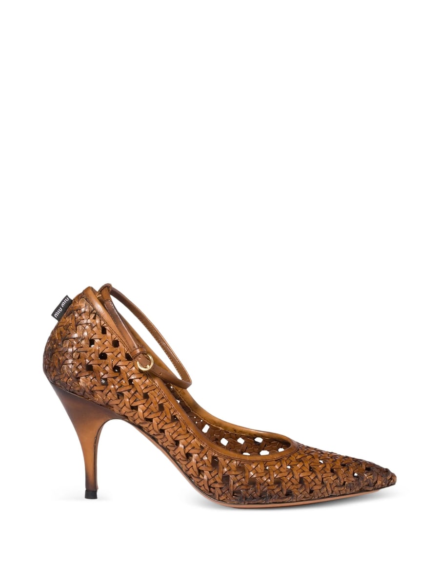 Miu Miu Miu Miu Woven-leather Ankle-strap Pumps