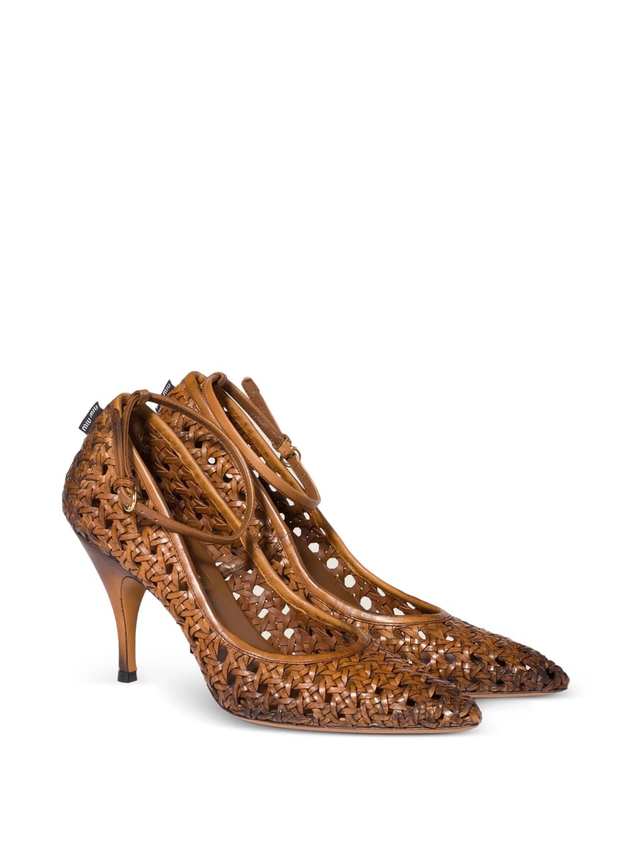 Miu Miu Miu Miu Woven-leather Ankle-strap Pumps, view 3