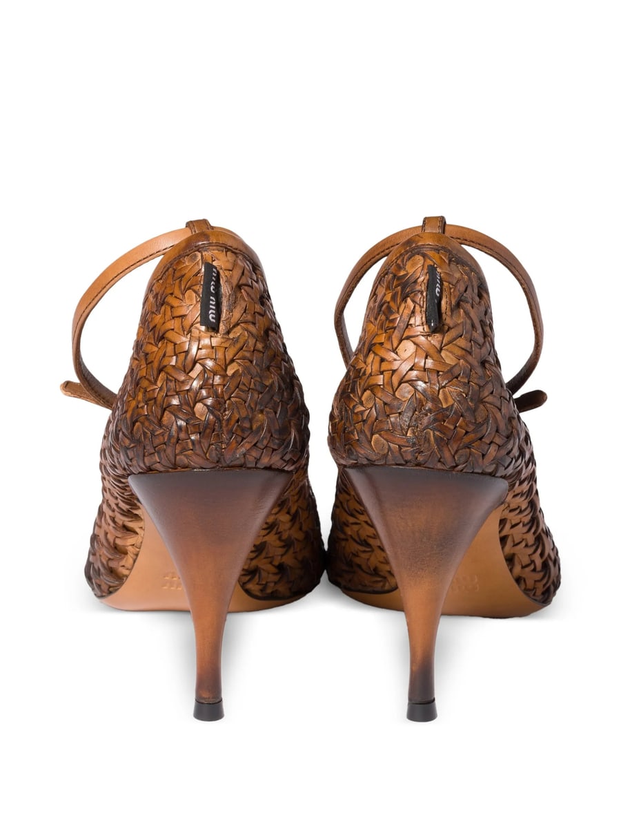 Miu Miu Miu Miu Woven-leather Ankle-strap Pumps, view 4