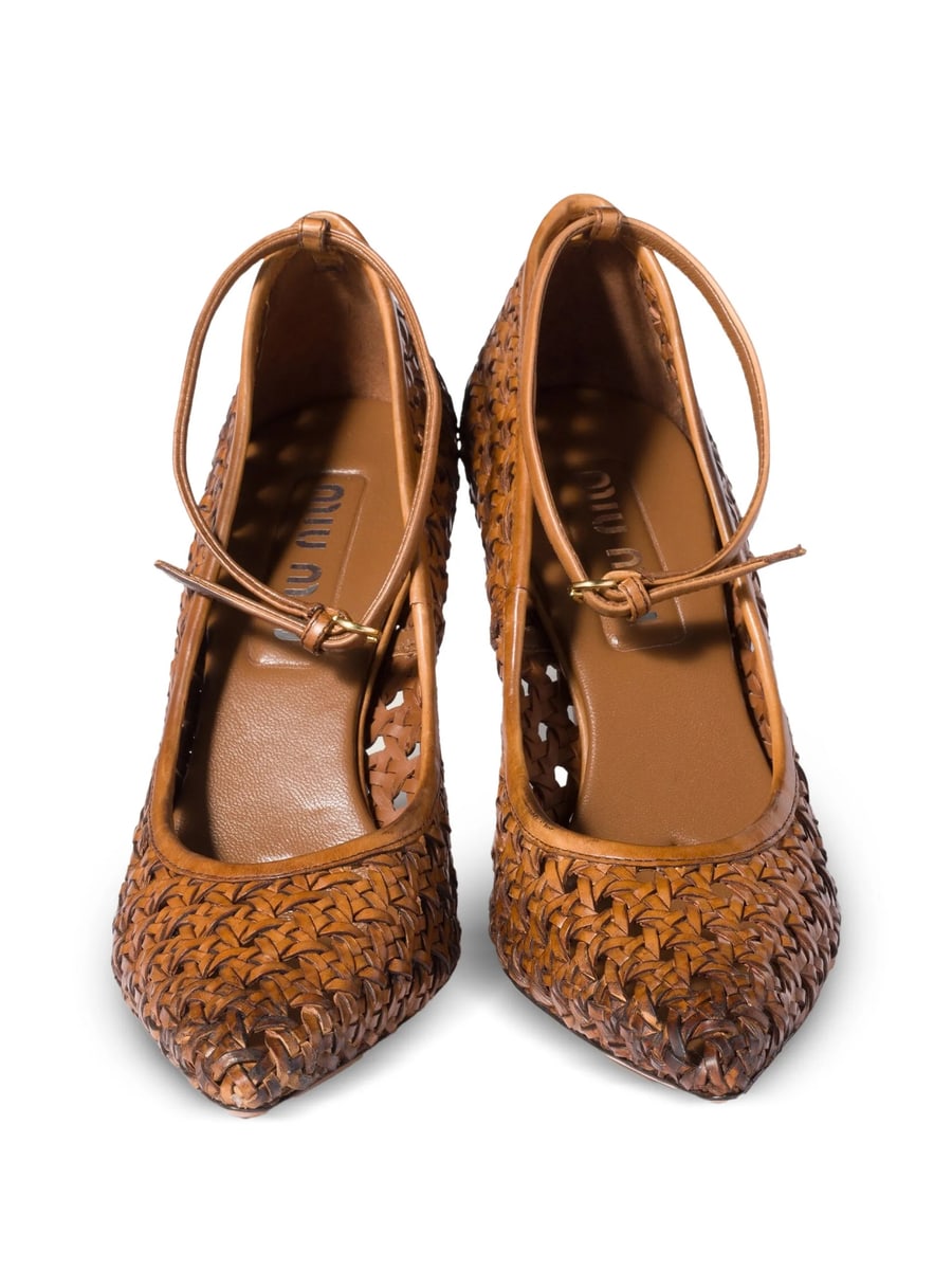 Miu Miu Miu Miu Woven-leather Ankle-strap Pumps, view 5