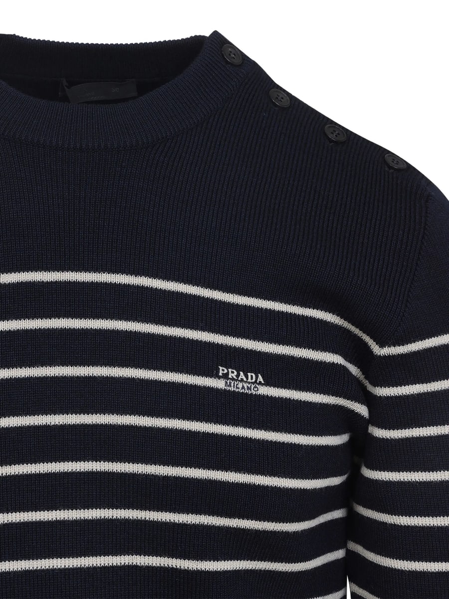 Prada Prada Striped Wool Crew-neck Sweater, view 3