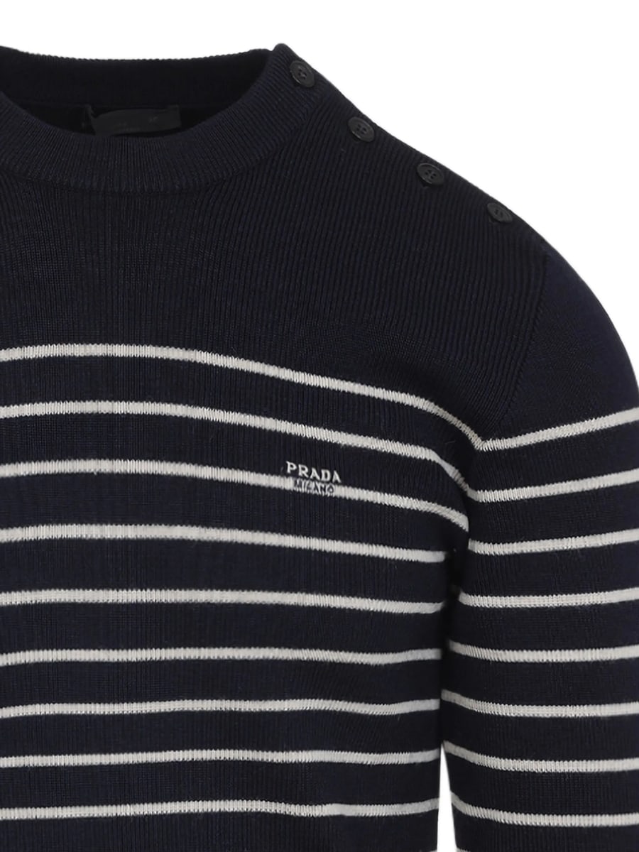 Prada Prada Striped Wool Crew-neck Sweater, view 4