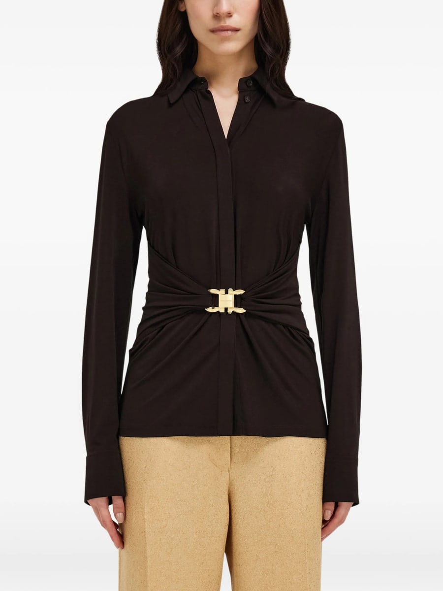 Ferragamo Ferragamo Viscose Shirt With Gathered Waist, view 3
