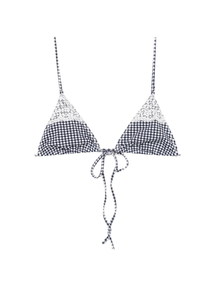 Frankies Bikinis Frankies Bikinis Elena Gingham Lace-trim Bikini Top