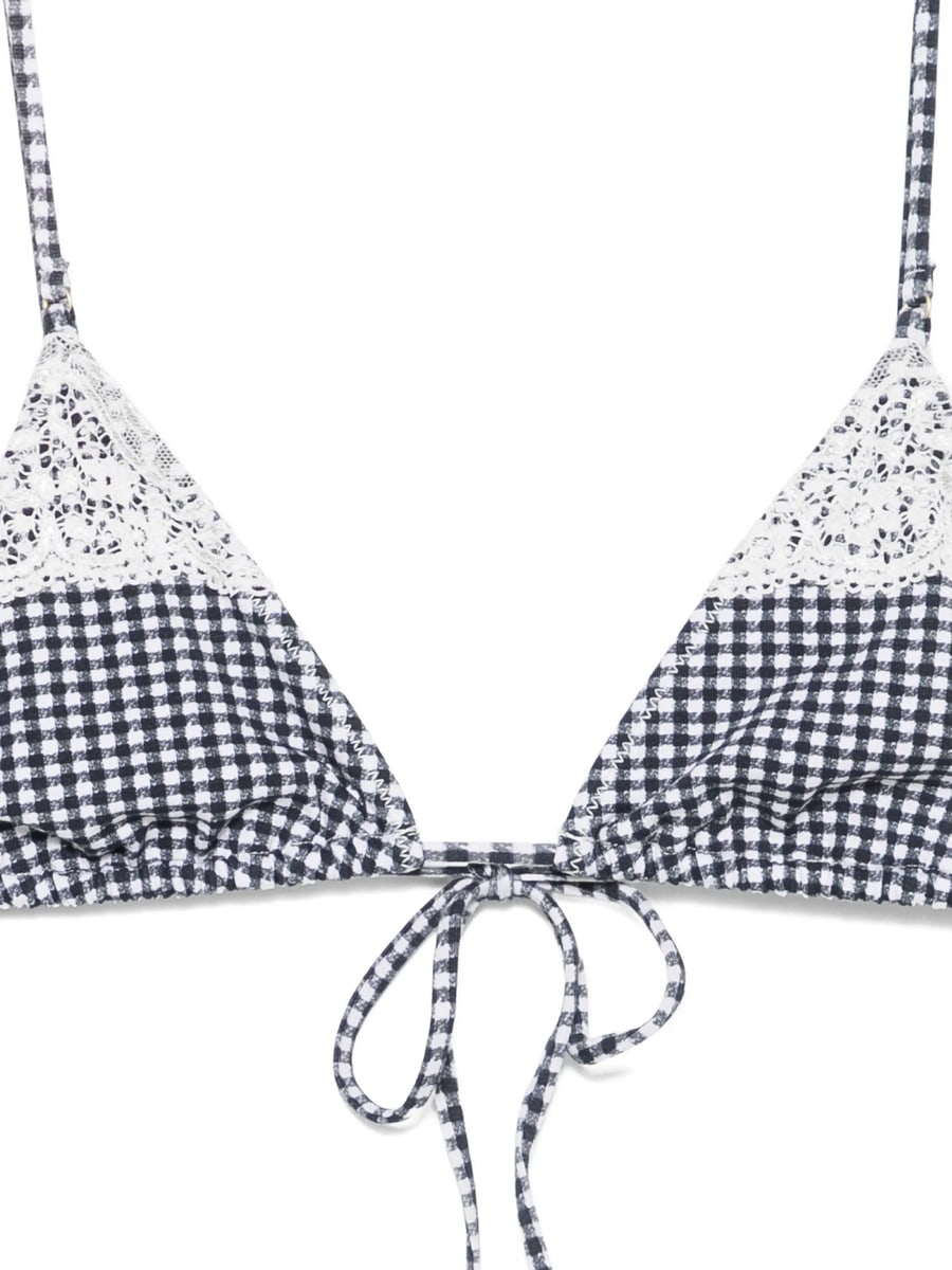 Frankies Bikinis Frankies Bikinis Elena Gingham Lace-trim Bikini Top, view 2