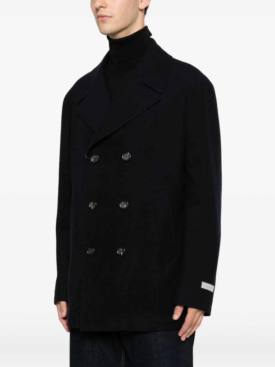 Canali Canali Logo-patch Double-breasted Peacoat, view 3