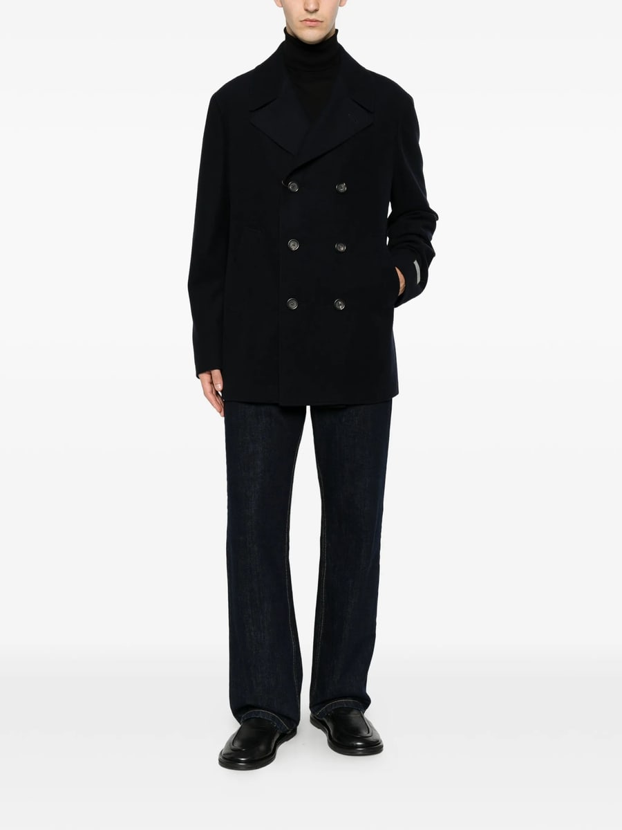 Canali Canali Logo-patch Double-breasted Peacoat, view 4