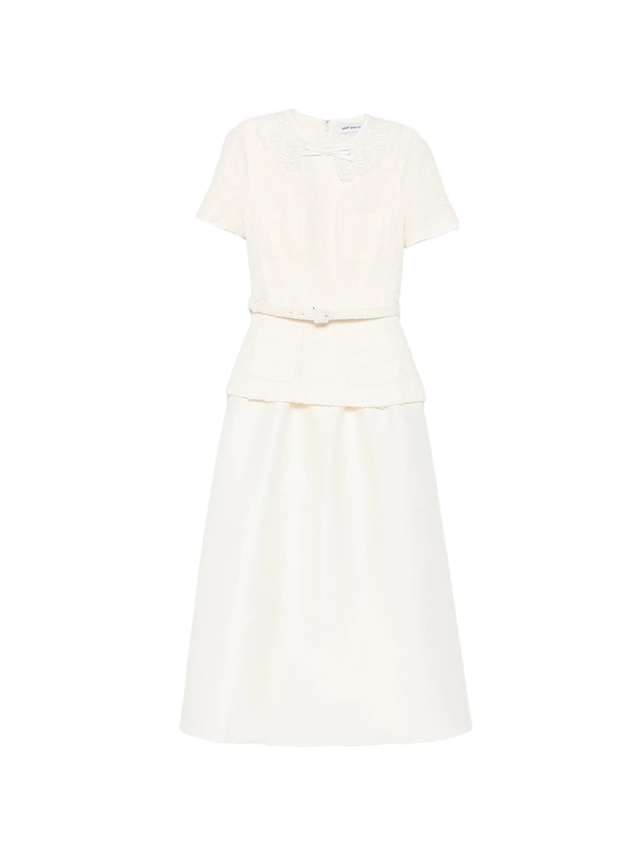 self-portrait Self-portrait Bouclé-knit Belted Midi Dress