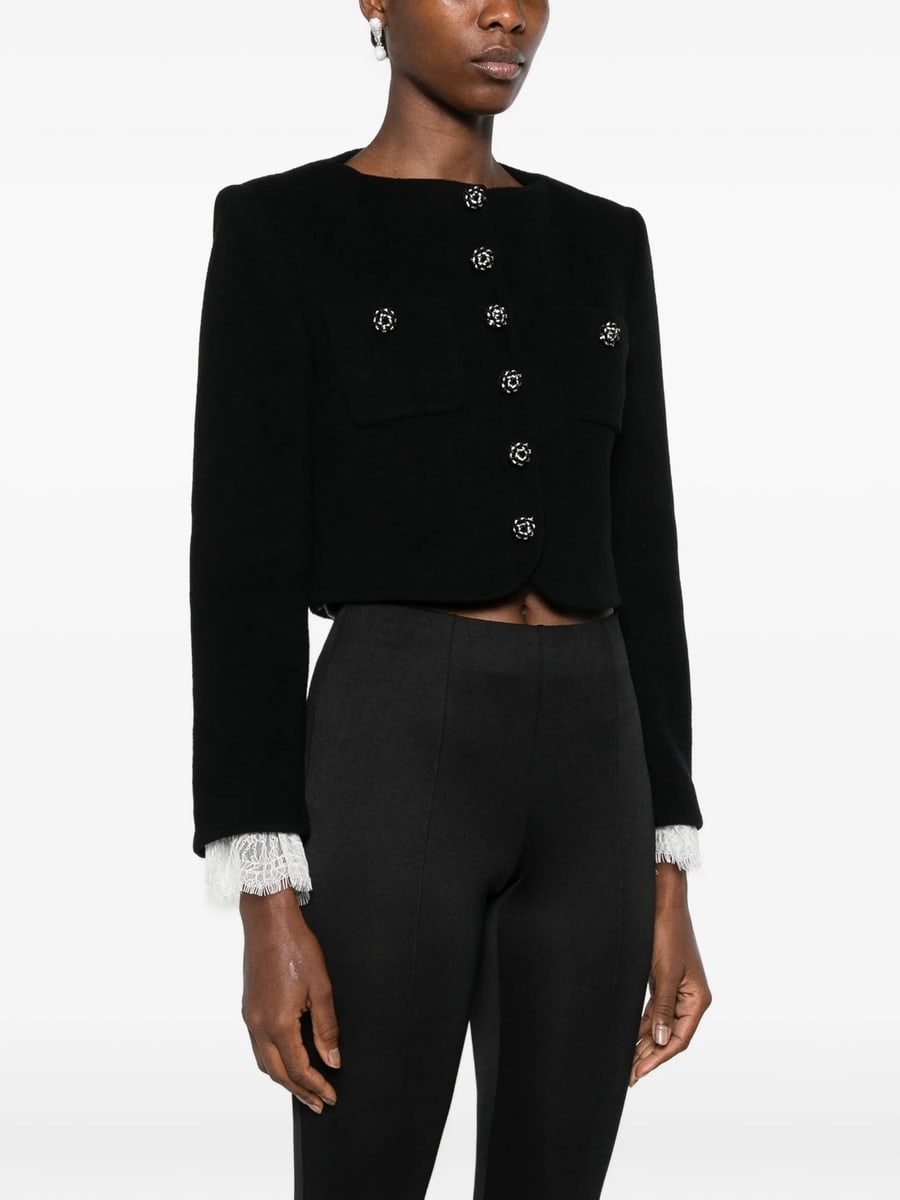 self-portrait Self-portrait Lace-trimmed Button-up Cropped Jacket, view 3