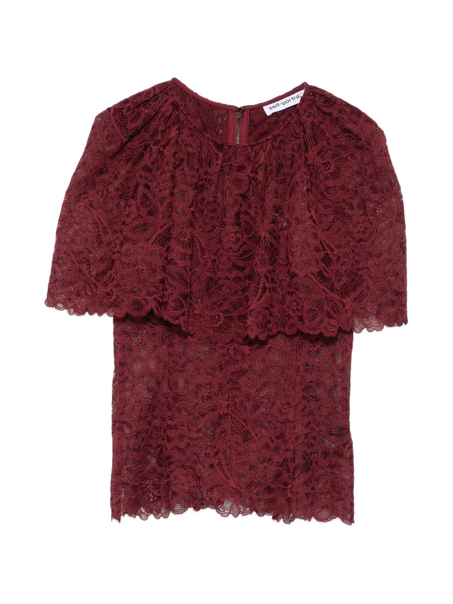 self-portrait Self-portrait Ruffled Lace-overlay Top
