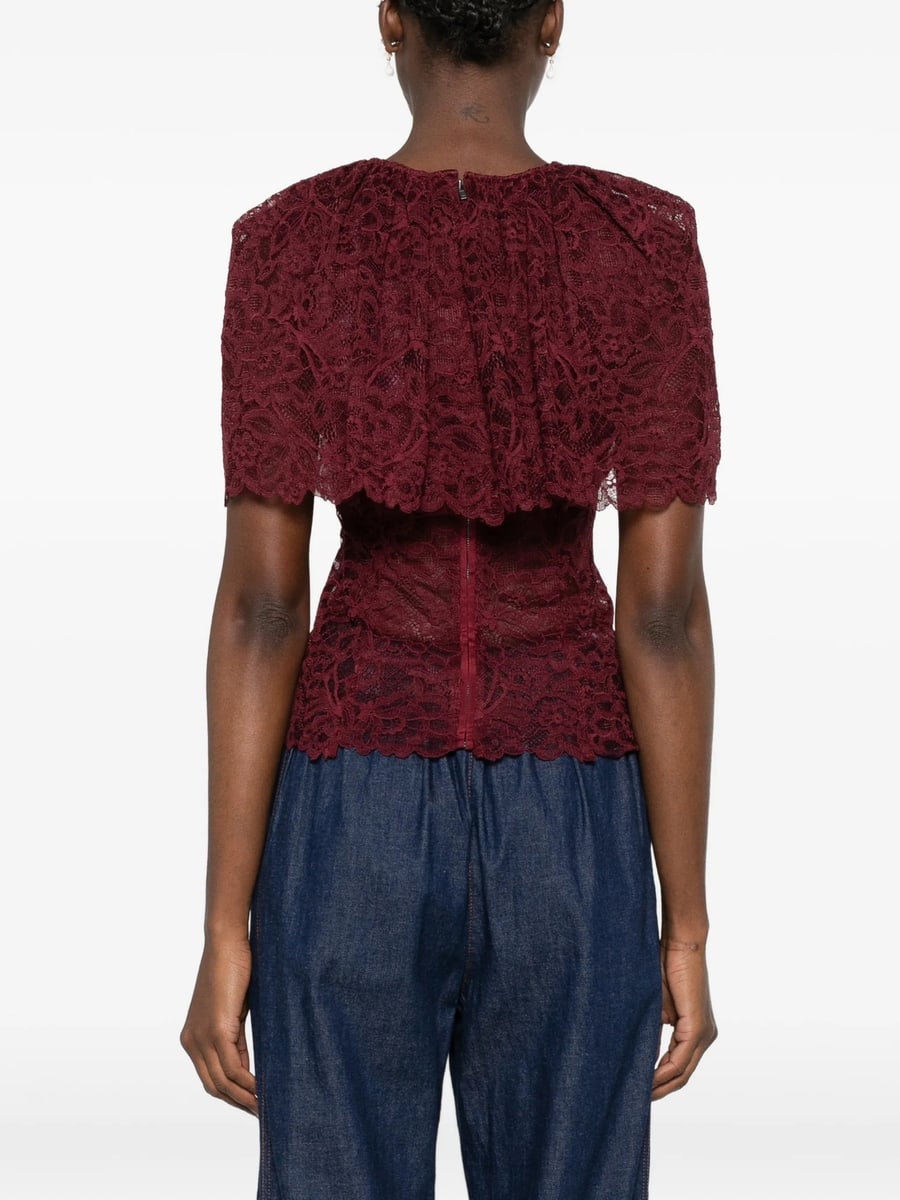 self-portrait Self-portrait Ruffled Lace-overlay Top, view 2