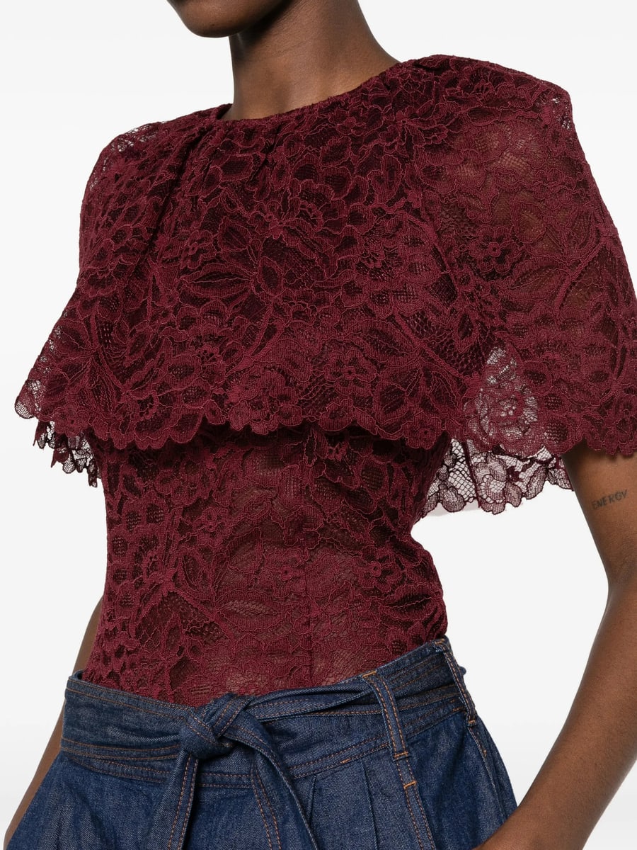 self-portrait Self-portrait Ruffled Lace-overlay Top, view 3