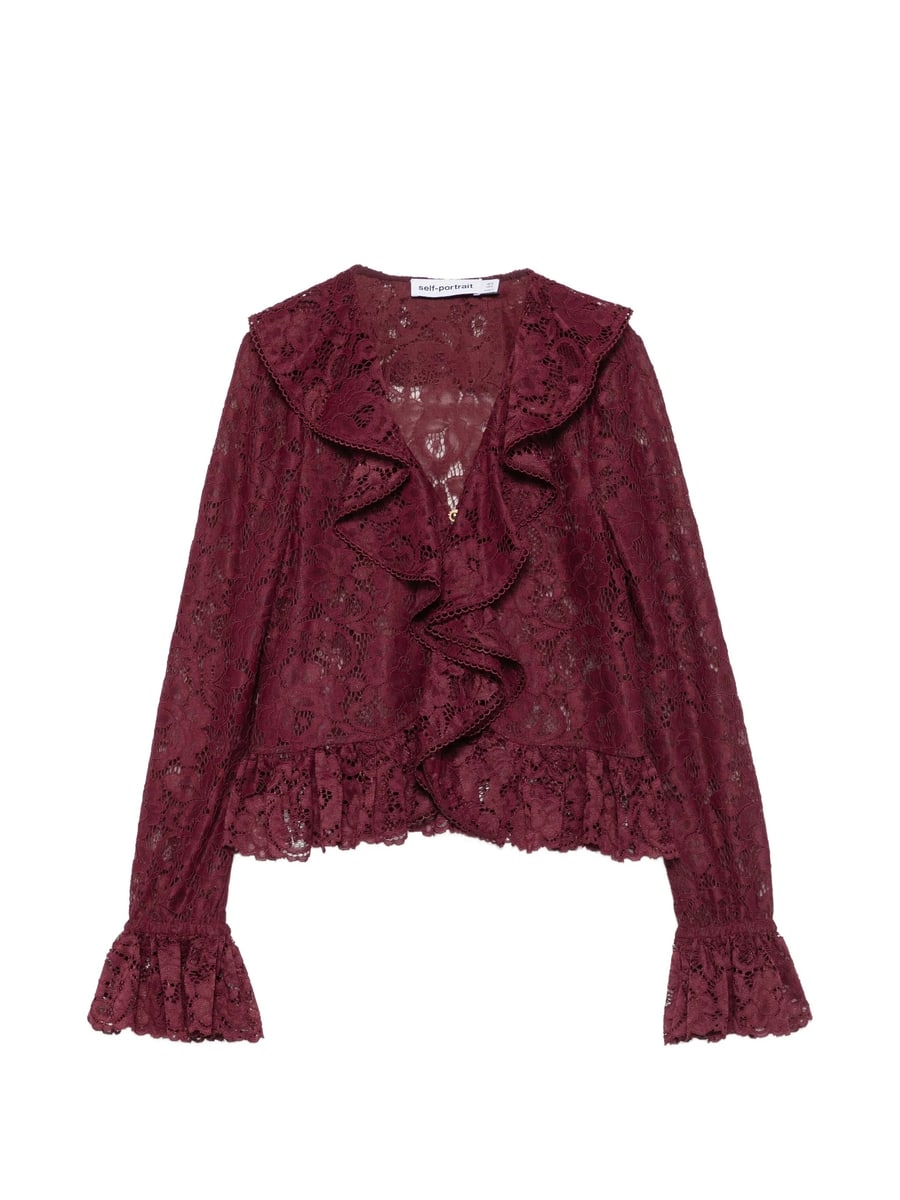 self-portrait Self-portrait Ruffled Lace-overlay Top