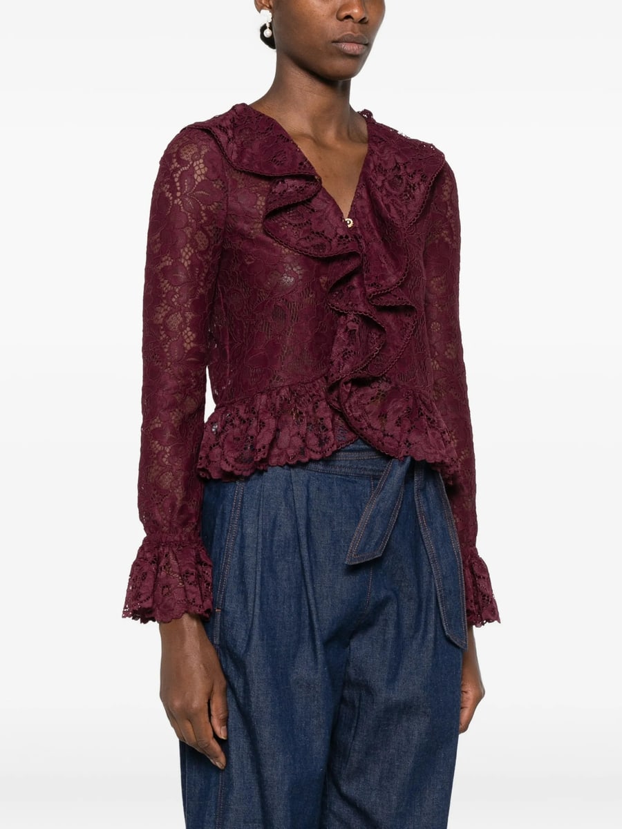 self-portrait Self-portrait Ruffled Lace-overlay Top, view 2