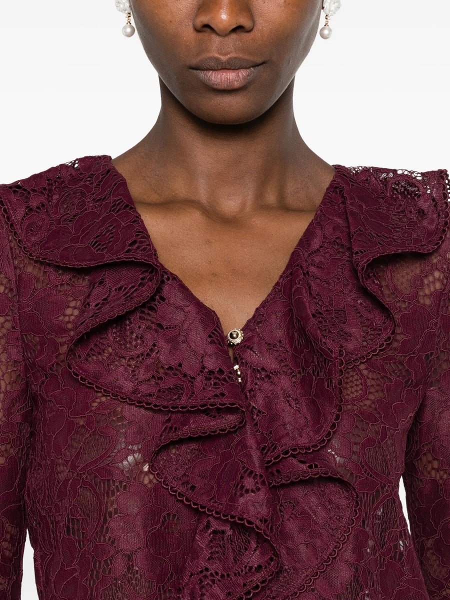 self-portrait Self-portrait Ruffled Lace-overlay Top, view 4