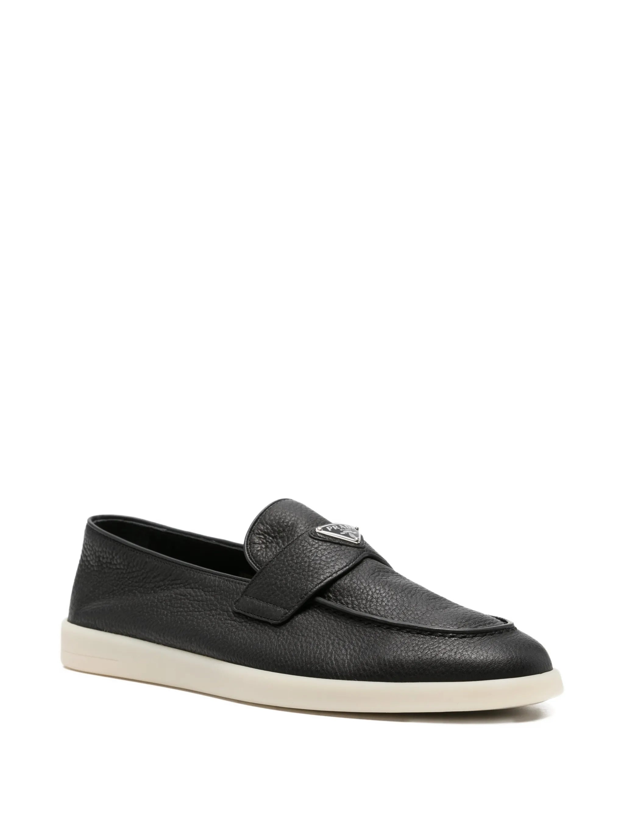 Prada Prada Logo-plaque Pebble-grain Loafers, view 2