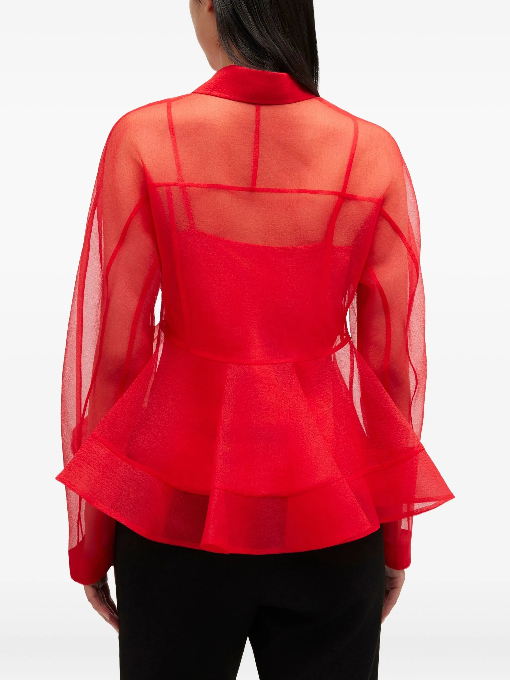 Ganni Ganni Red Organza Peplum Shirt