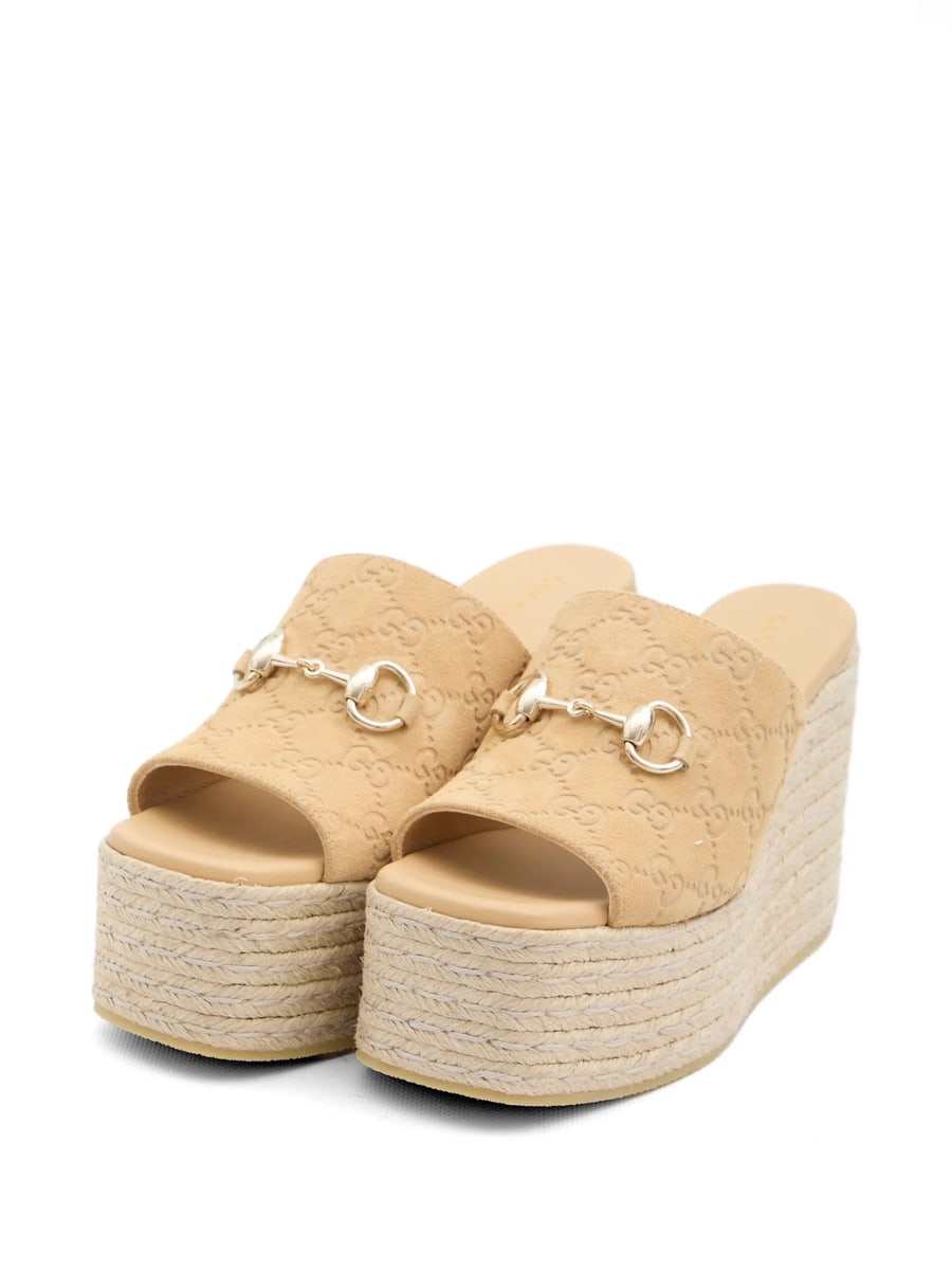 Gucci Gucci Monogram Horsebit Wedge Sandals, view 3