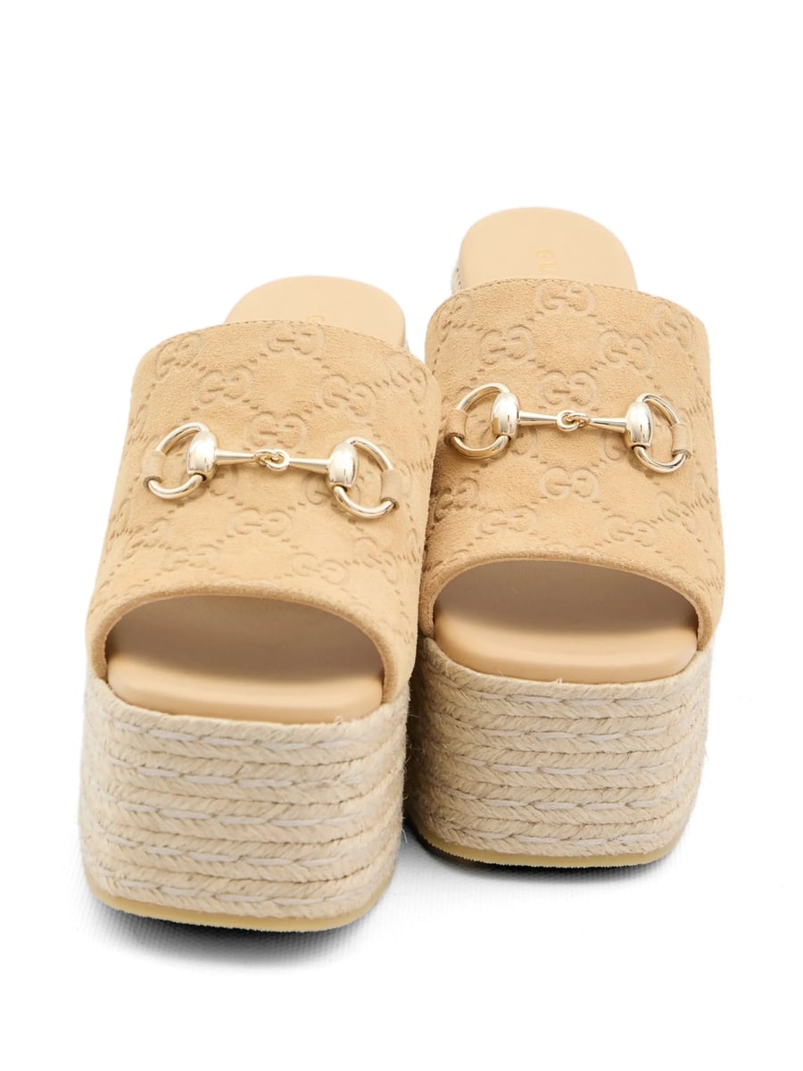 Gucci Gucci Monogram Horsebit Wedge Sandals, view 4