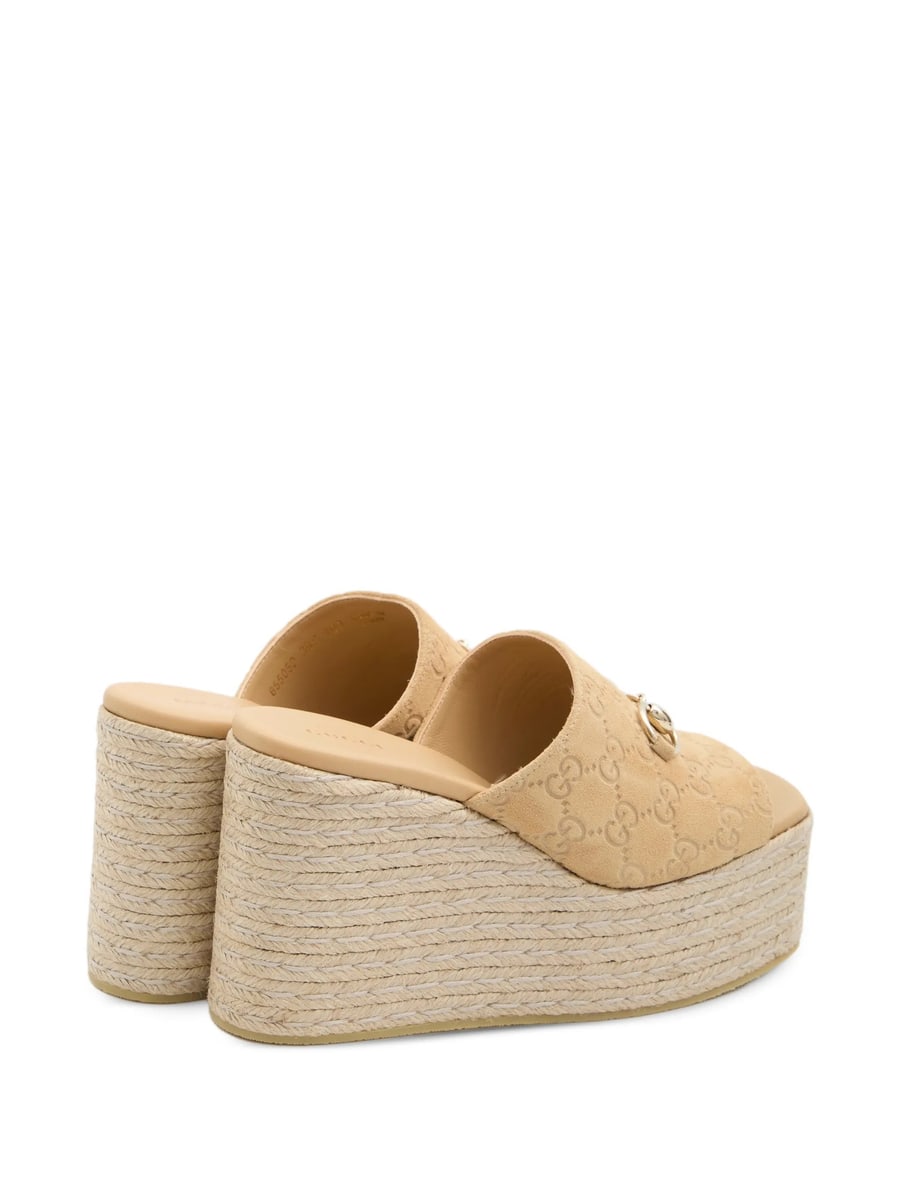 Gucci Gucci Monogram Horsebit Wedge Sandals, view 5
