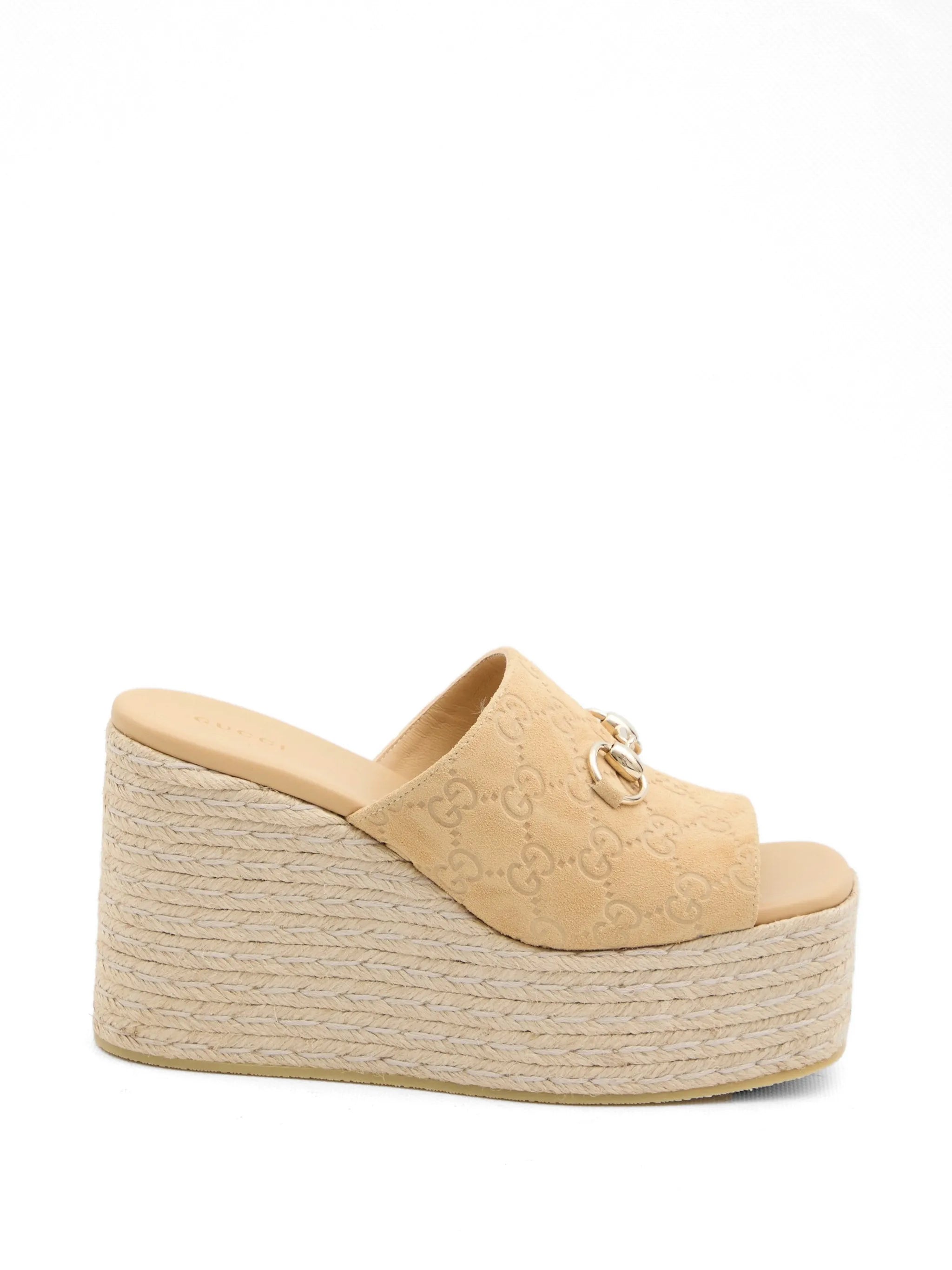 Gucci Gucci Monogram Horsebit Wedge Sandals