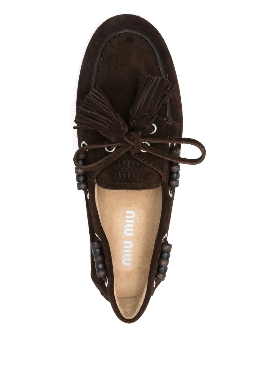 Miu Miu Miu Miu Suede Deck Shoes With Tassels, view 4