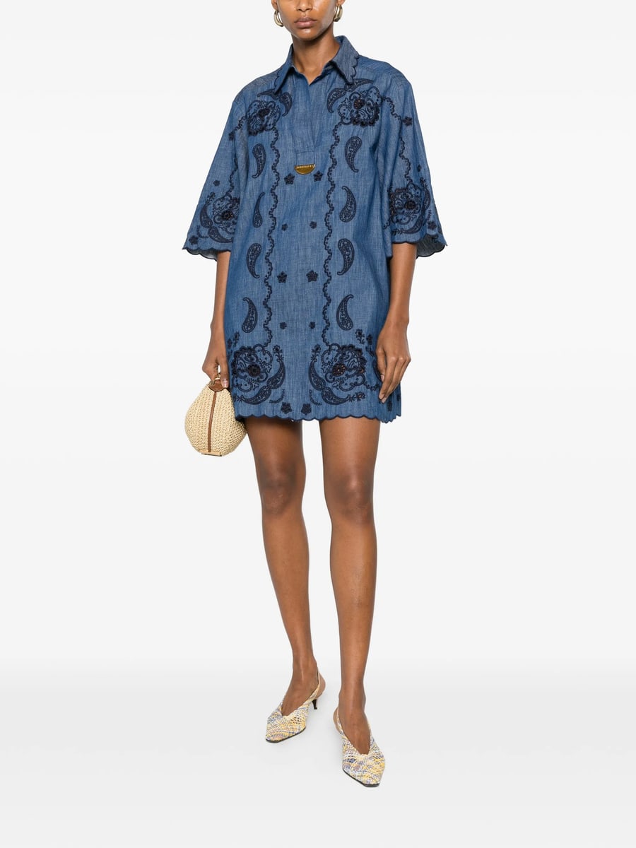Zimmermann Zimmermann Mini Aster Paisley-embroidered Scalloped Dress, view 2
