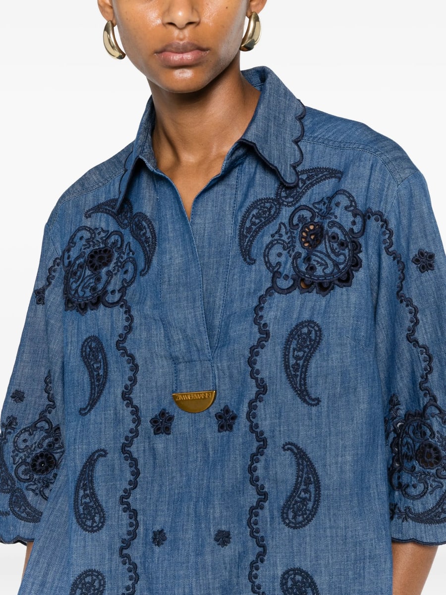 Zimmermann Zimmermann Mini Aster Paisley-embroidered Scalloped Dress, view 4