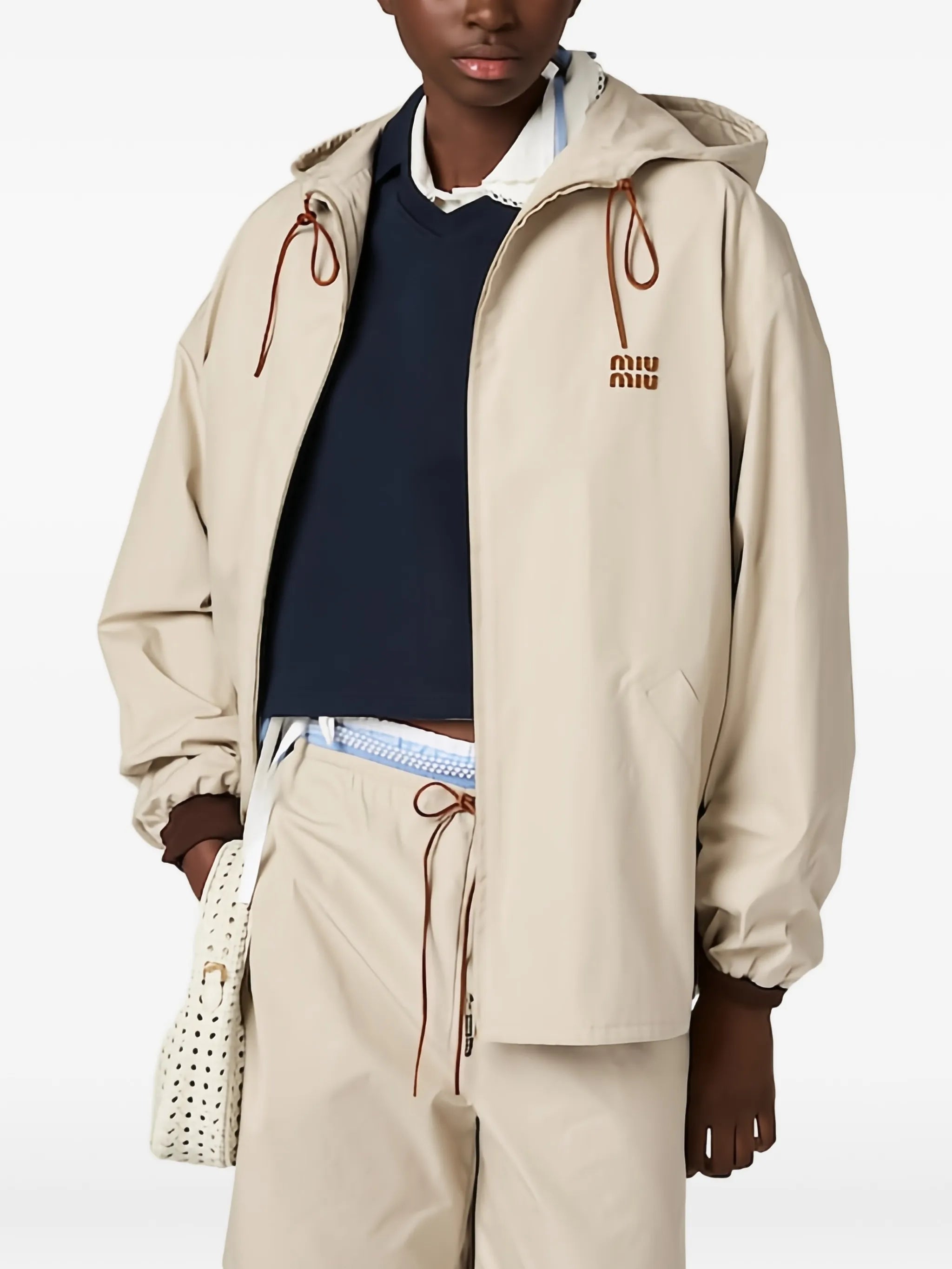 Miu Miu Miu Miu Single-breasted Panama Cotton Caban Jacket