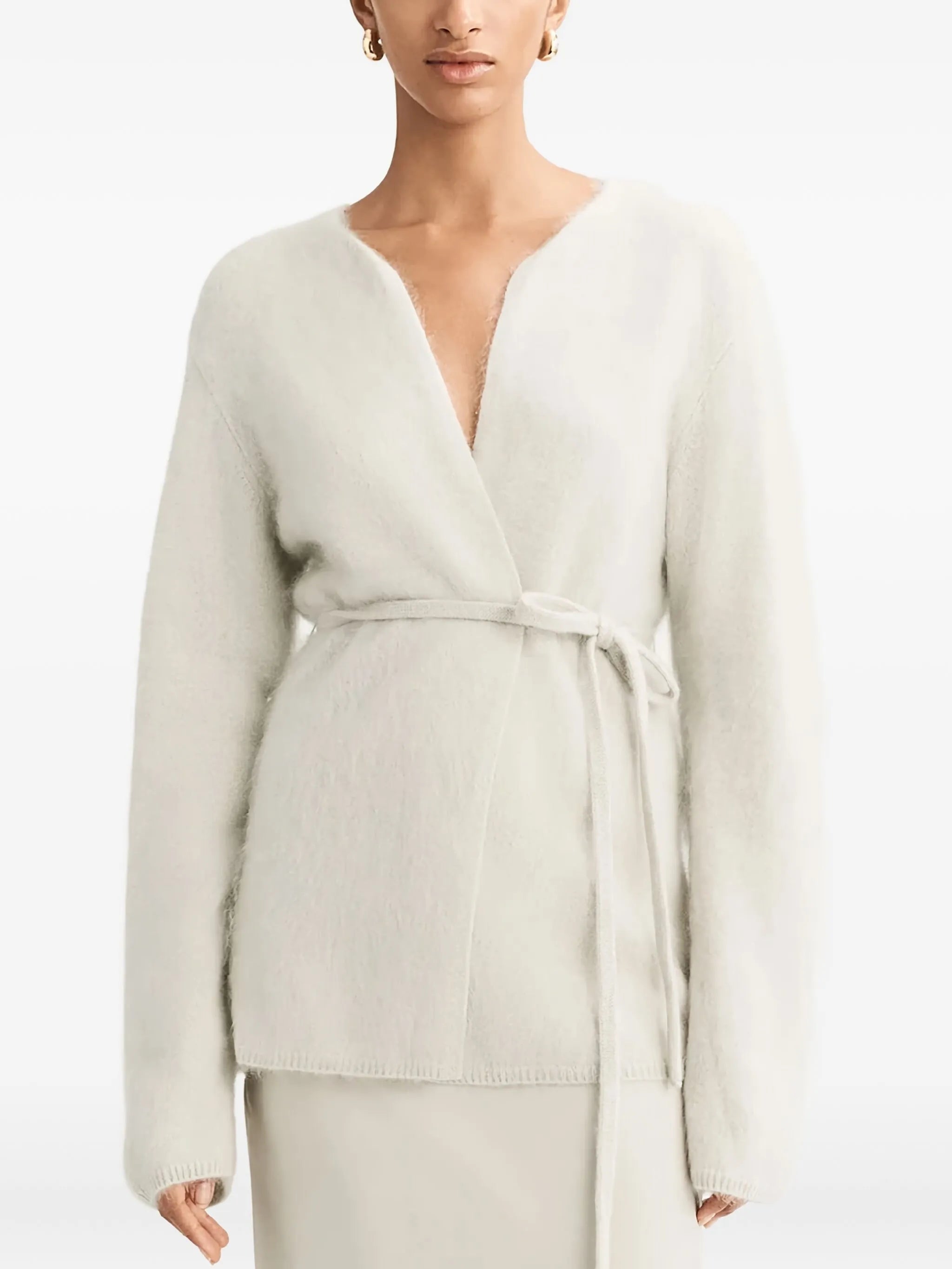 Soft Goat Soft Goat V-neck Tie Brushed Cardigan, view 2