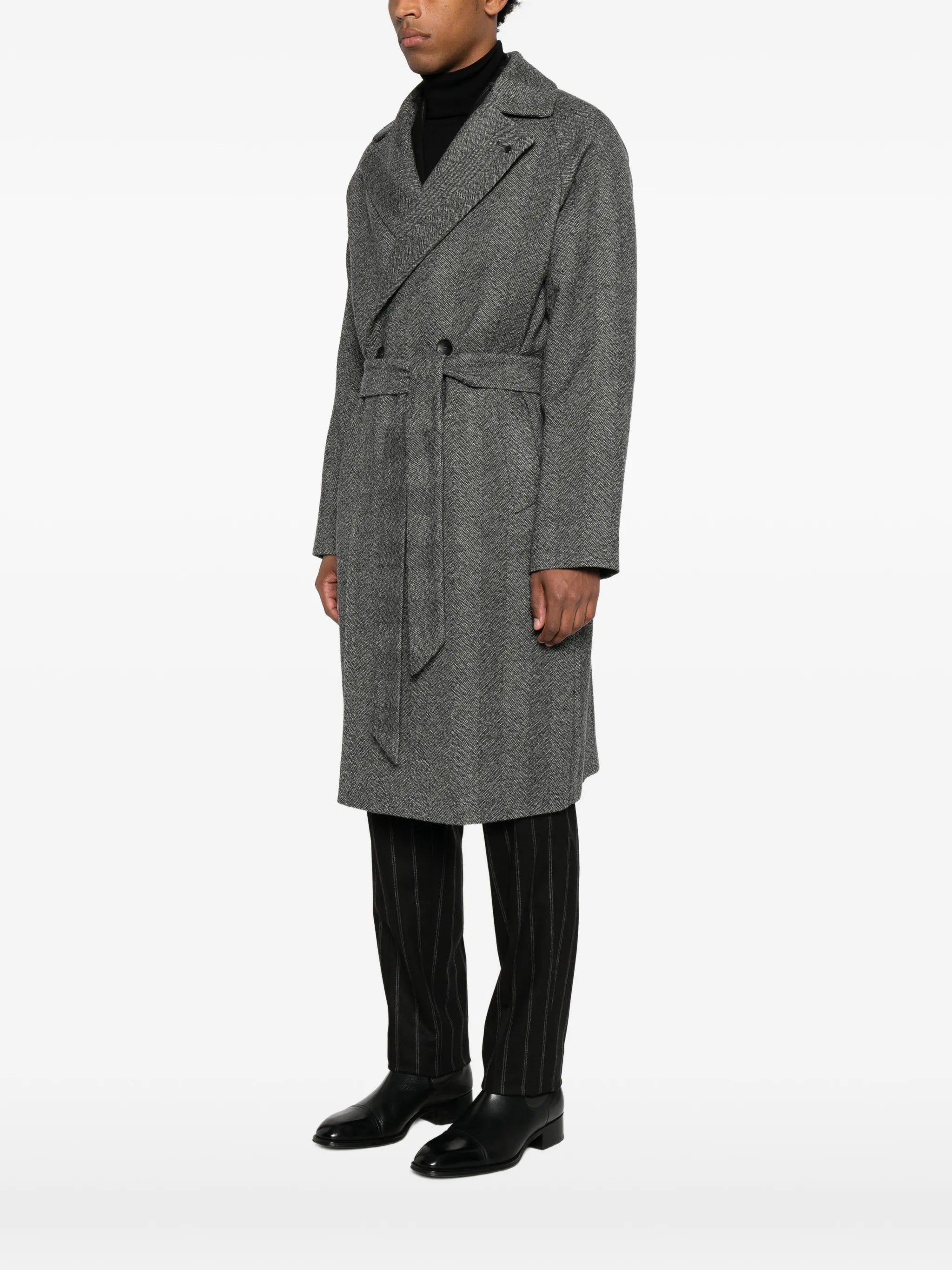 Tagliatore Tagliatore Herringbone-pattern Belted Coat, view 2